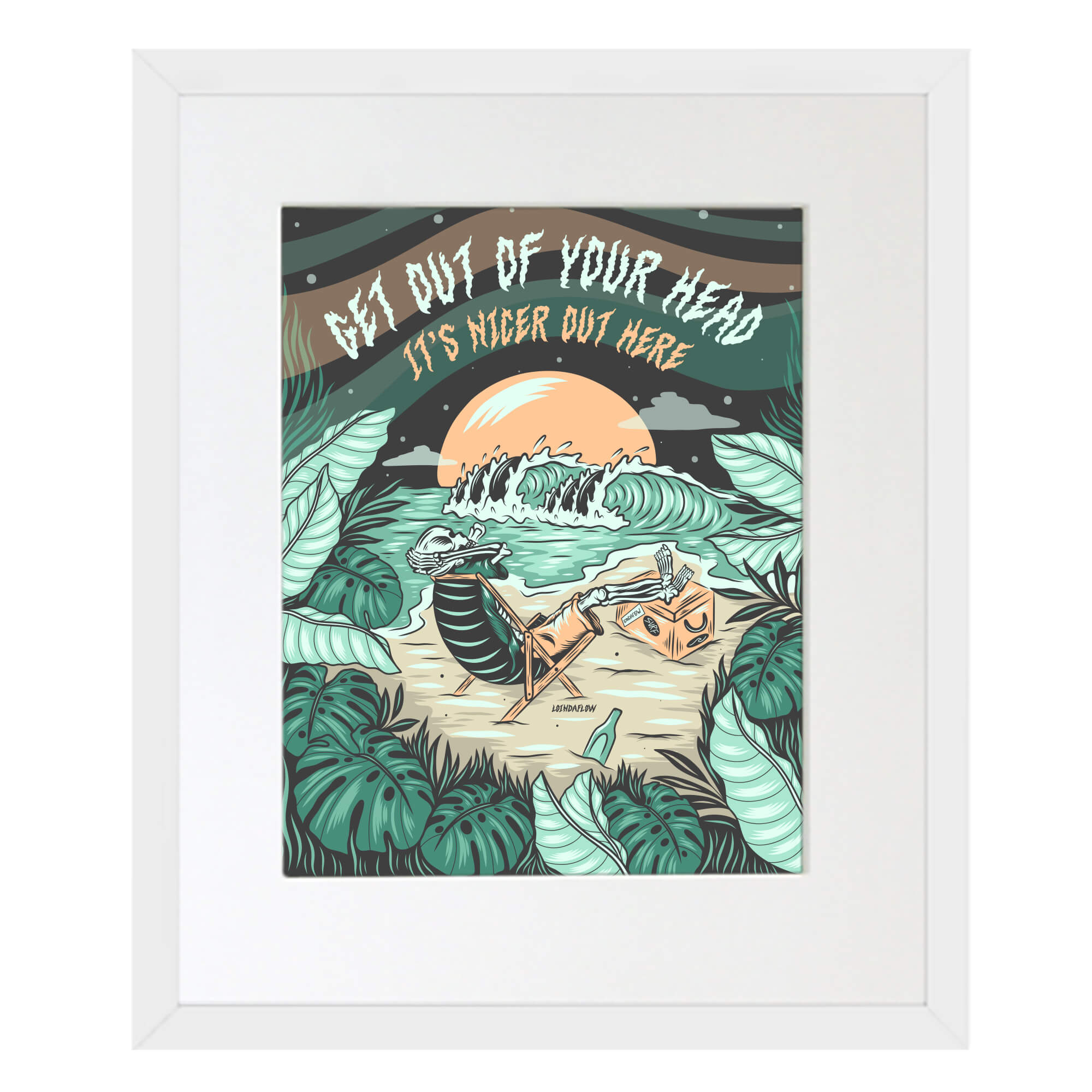 Matted art print with white frame featuring the sunset by hawaii artist Laihha Organna