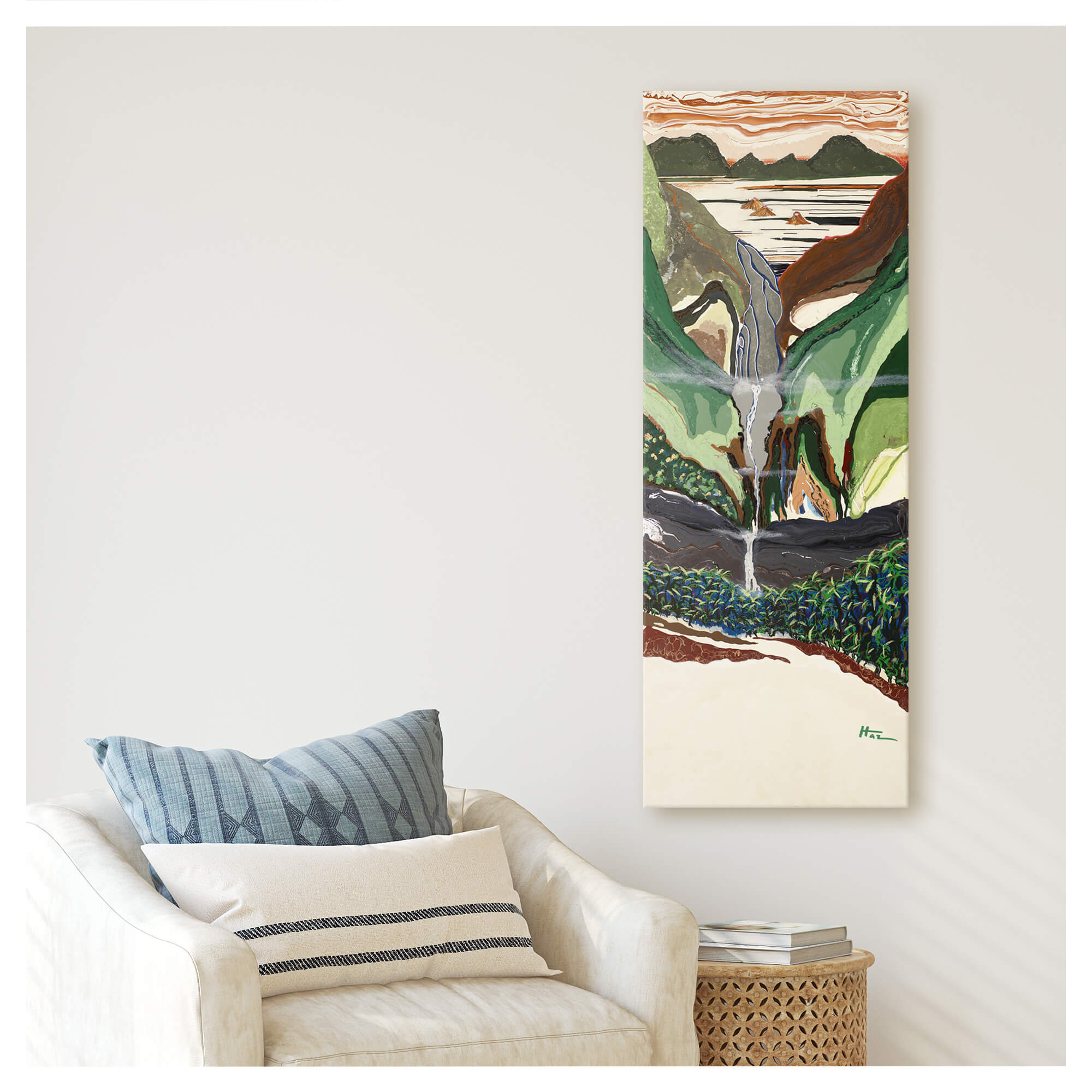 Canvas art print featuring  picturesque scene with hues of brown and different shades of green by hawaii artist robert hazzard