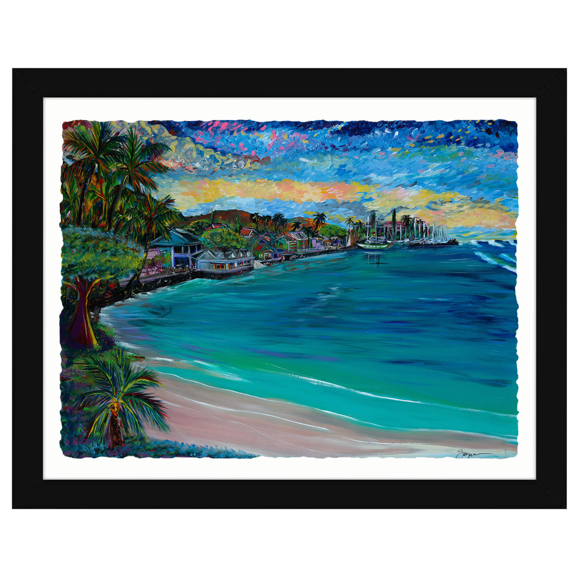 Paper art print with black frame showcasing the blue sky by hawaii artist Suzanne MacAdam