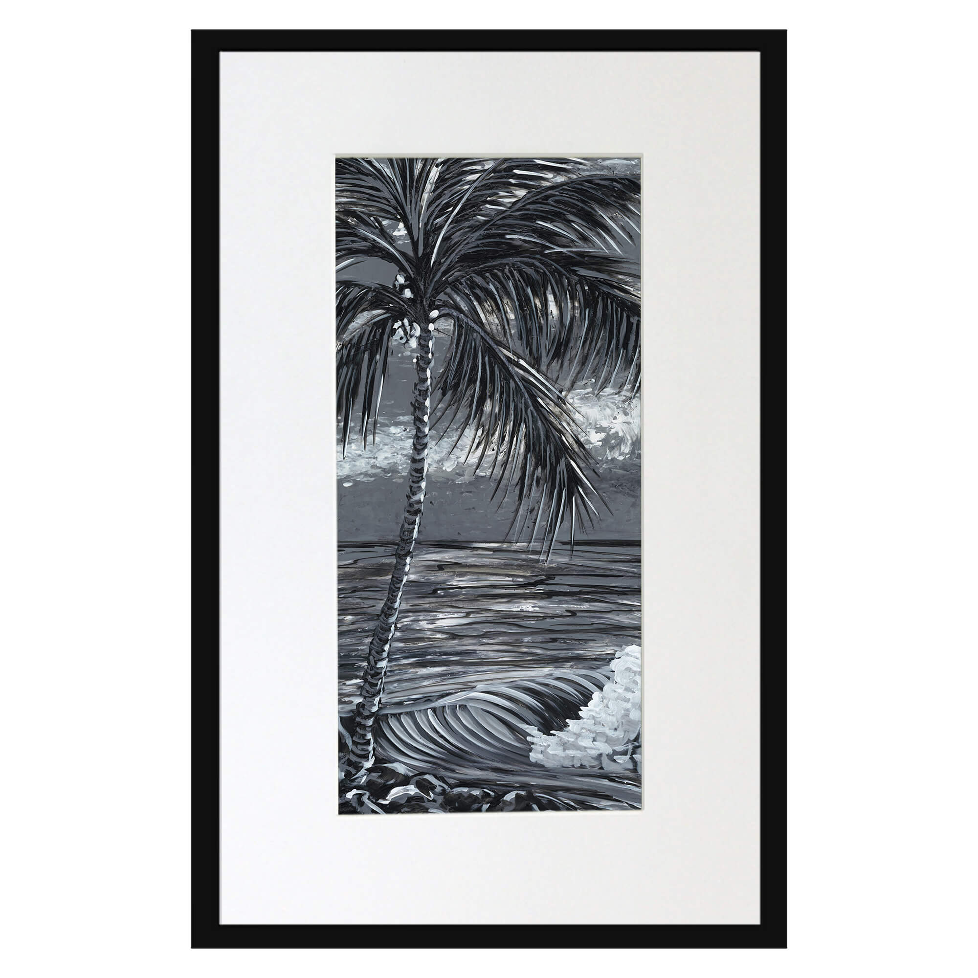 Matted art print with black frame featuring the beach by hawaii artist Suzanne MacAdam