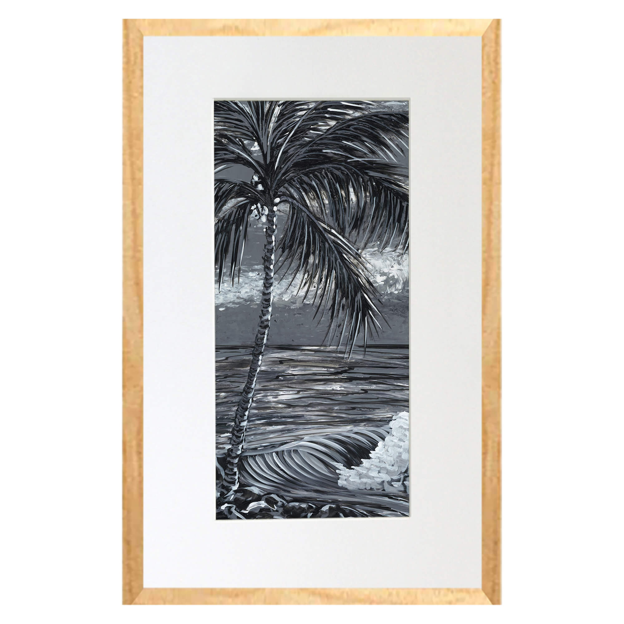 Matted art print with wood frame showcasing small rocks by hawaii artist Suzanne MacAdam