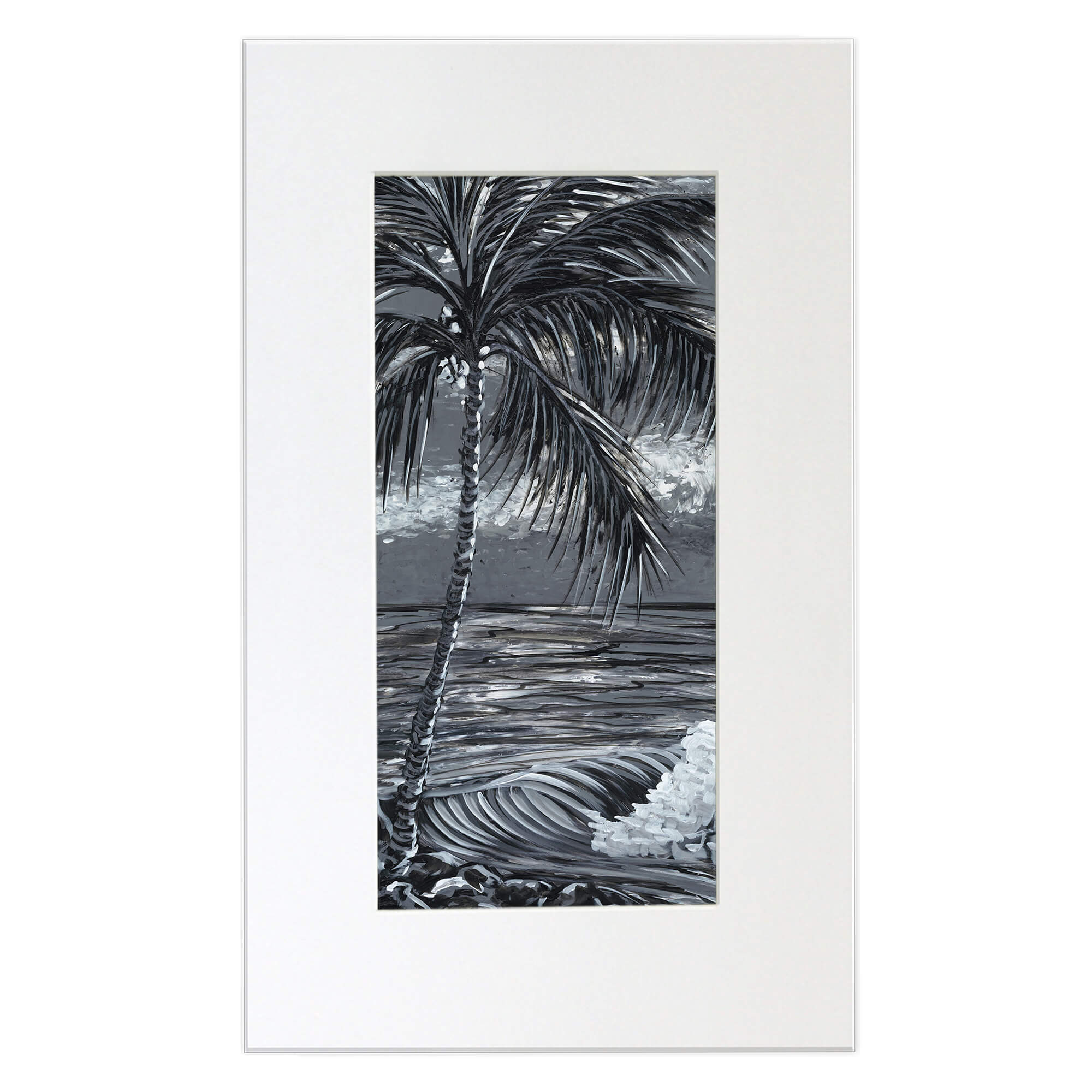 Matted art print featuring a tall palm tree by hawaii artist Suzanne MacAdam
