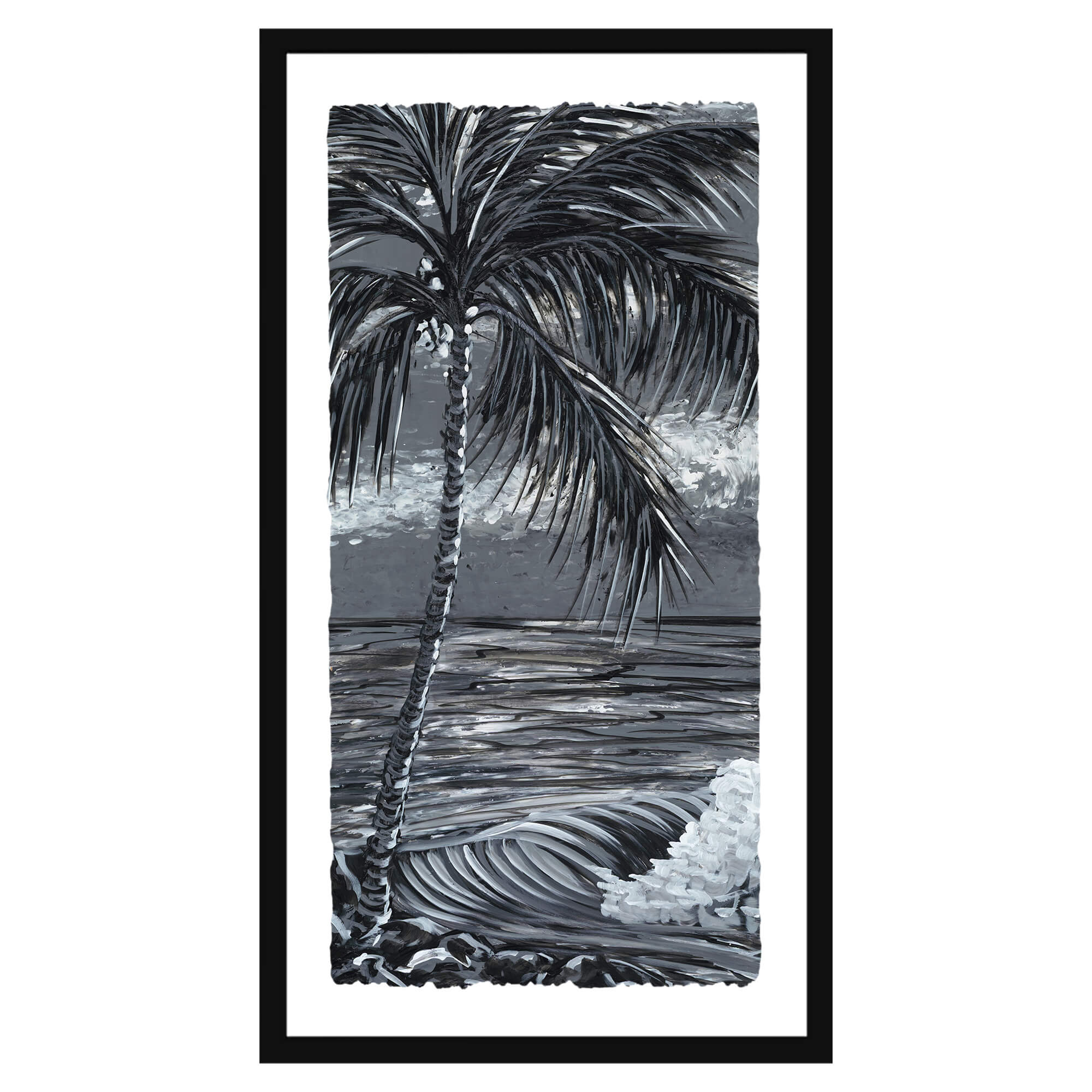 Paper art print with black frame showcasing the calm water by hawaii artist Suzanne MacAdam