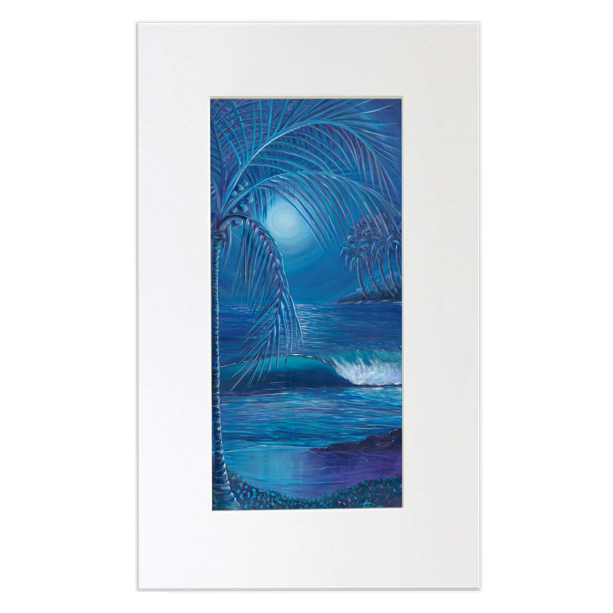 Matted art print showcasing a small wave  by hawaii artist Suzzane MacAdam