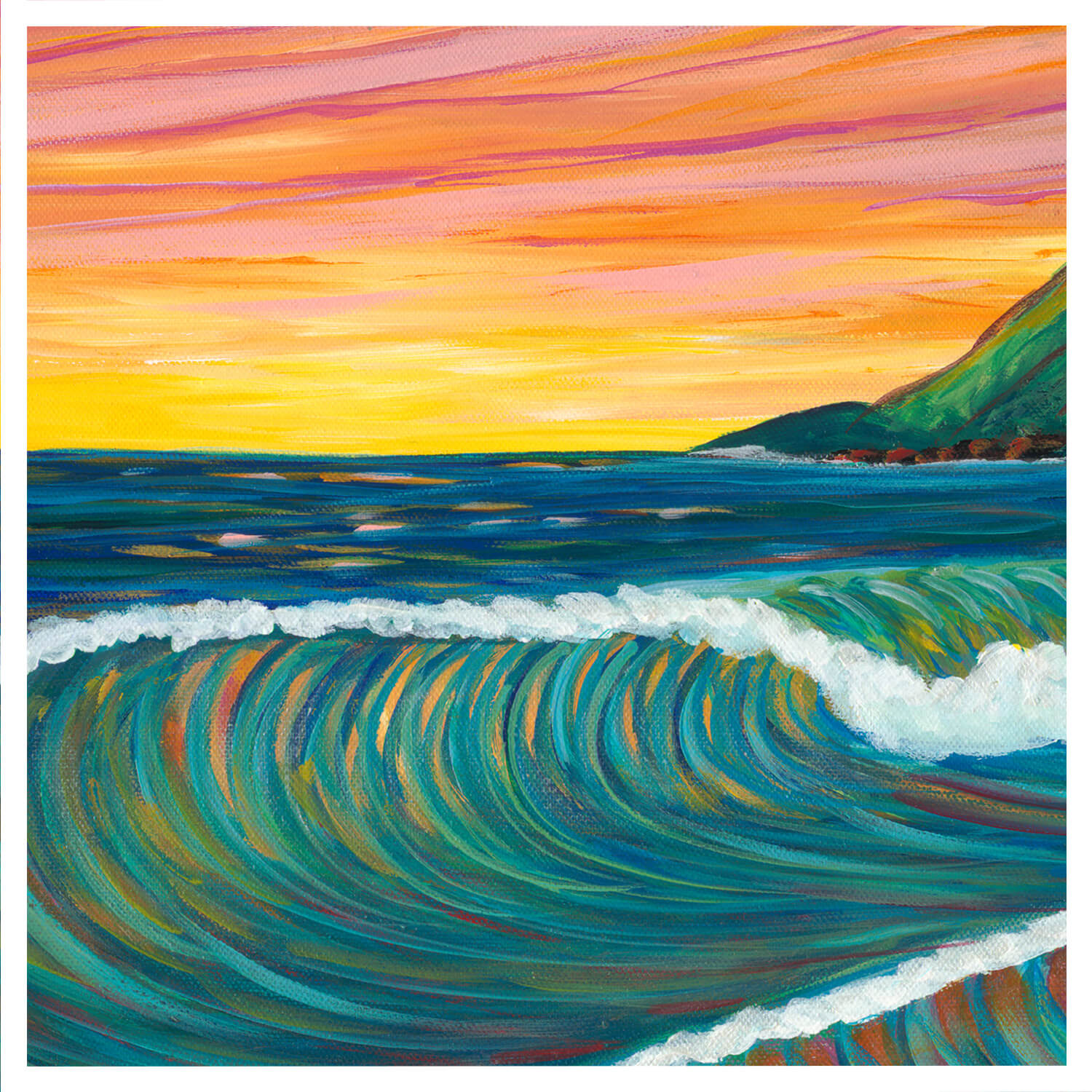 An illustration of a wave by hawaii artist Suzanne MacAdam