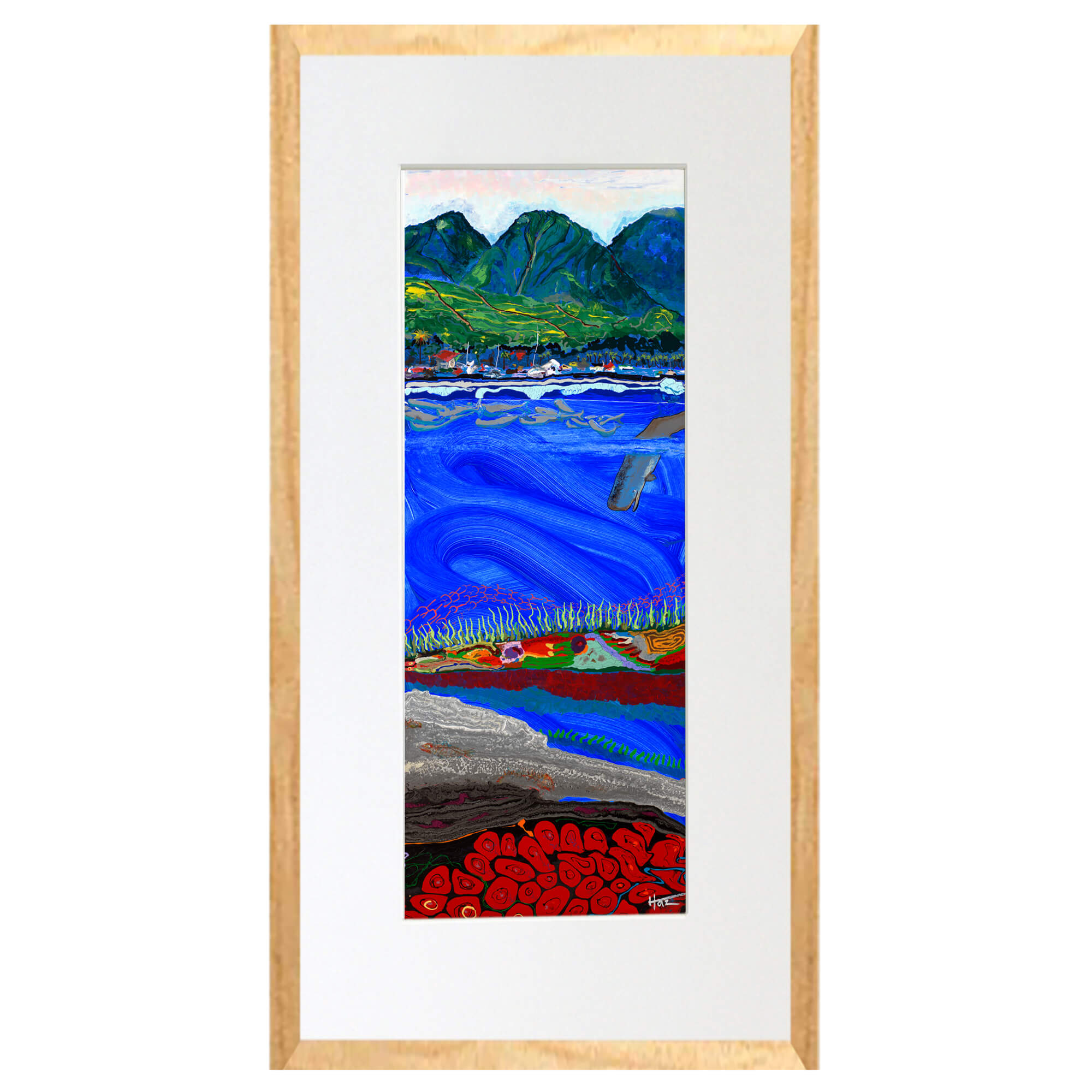 Matted art print with wood frame featuring the sky by hawaii artist robert hazzard