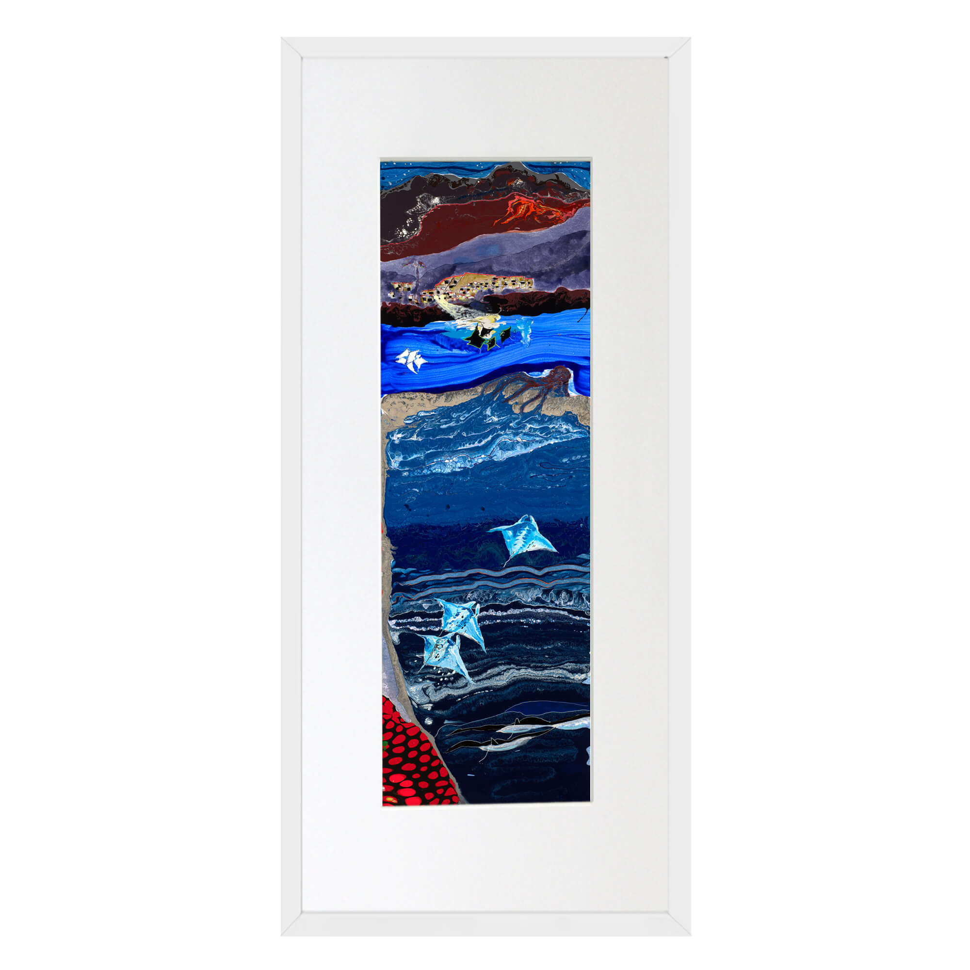 Matted art print with white frame showcasing the interplay of light and shadow by hawaii artist robert hazzard