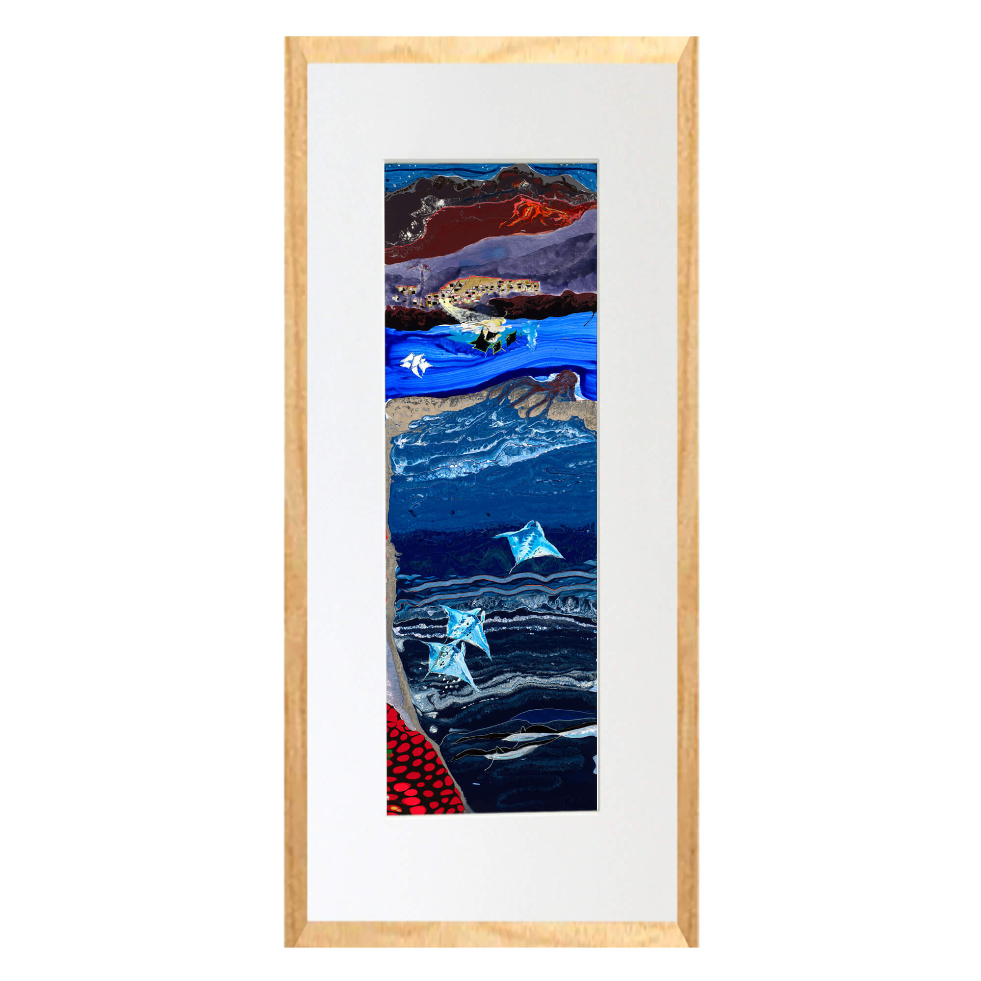 art print featuring abstract layers of the ocean with sea creatures by Hawaii artist Robert Hazzard