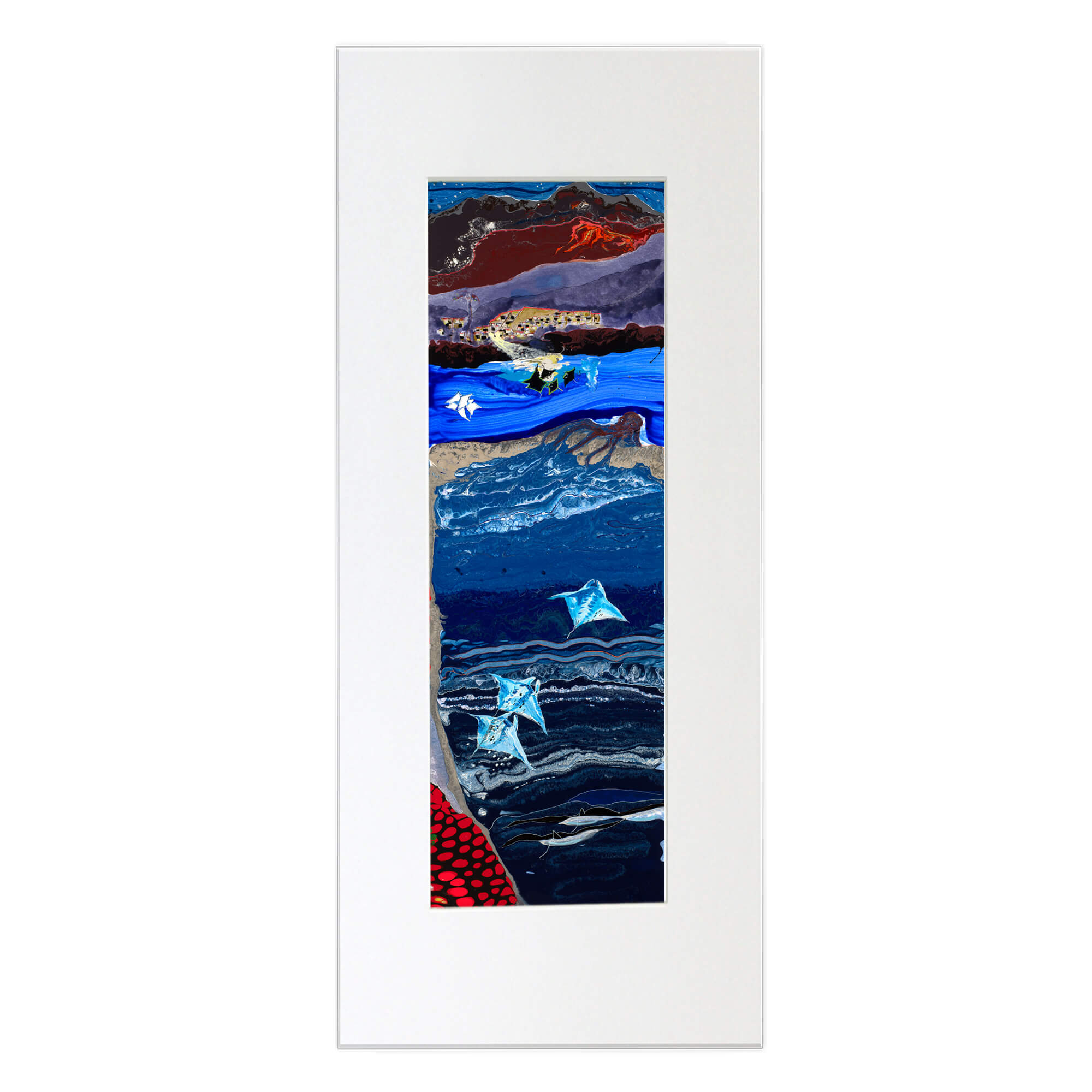 Matted art print showcasing the ocean floor with multiple colors and layers by hawaii artist robert hazzard