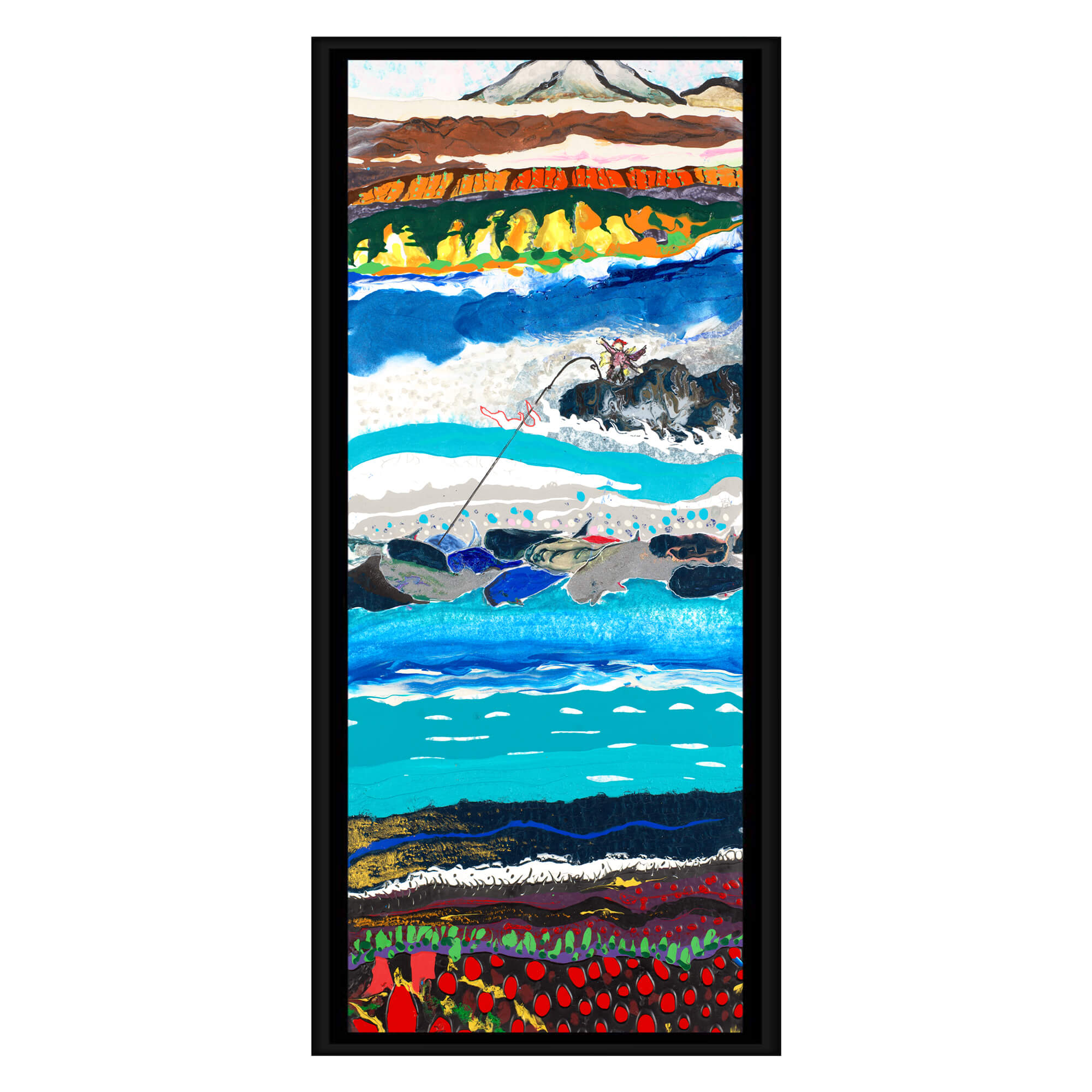 canvas art print of the ocean with colorful plants and large crashing waves by Hawaii artist Robert Hazzard
