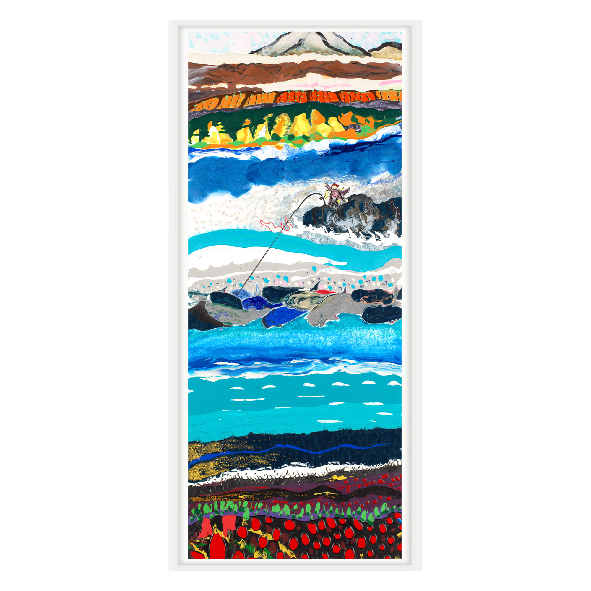 canvas art print of a tall mountain surrounded by a colorful landscape by Hawaii artist Robert Hazzard