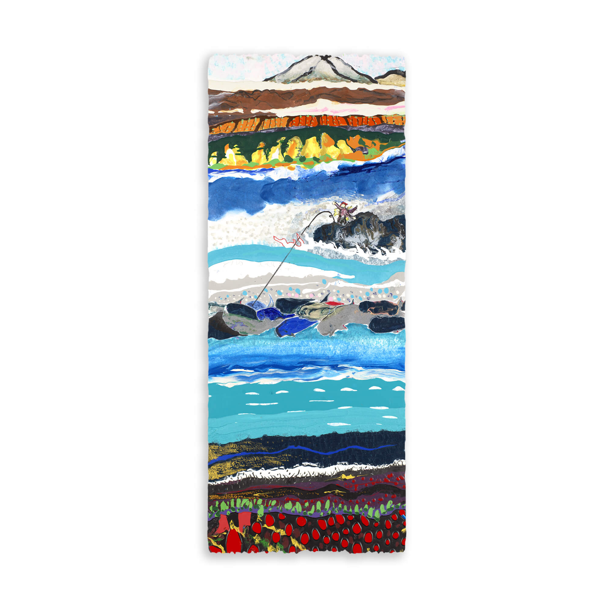 paper art print featuring the ocean and a high mountain by Hawaii artist Robert Hazzard