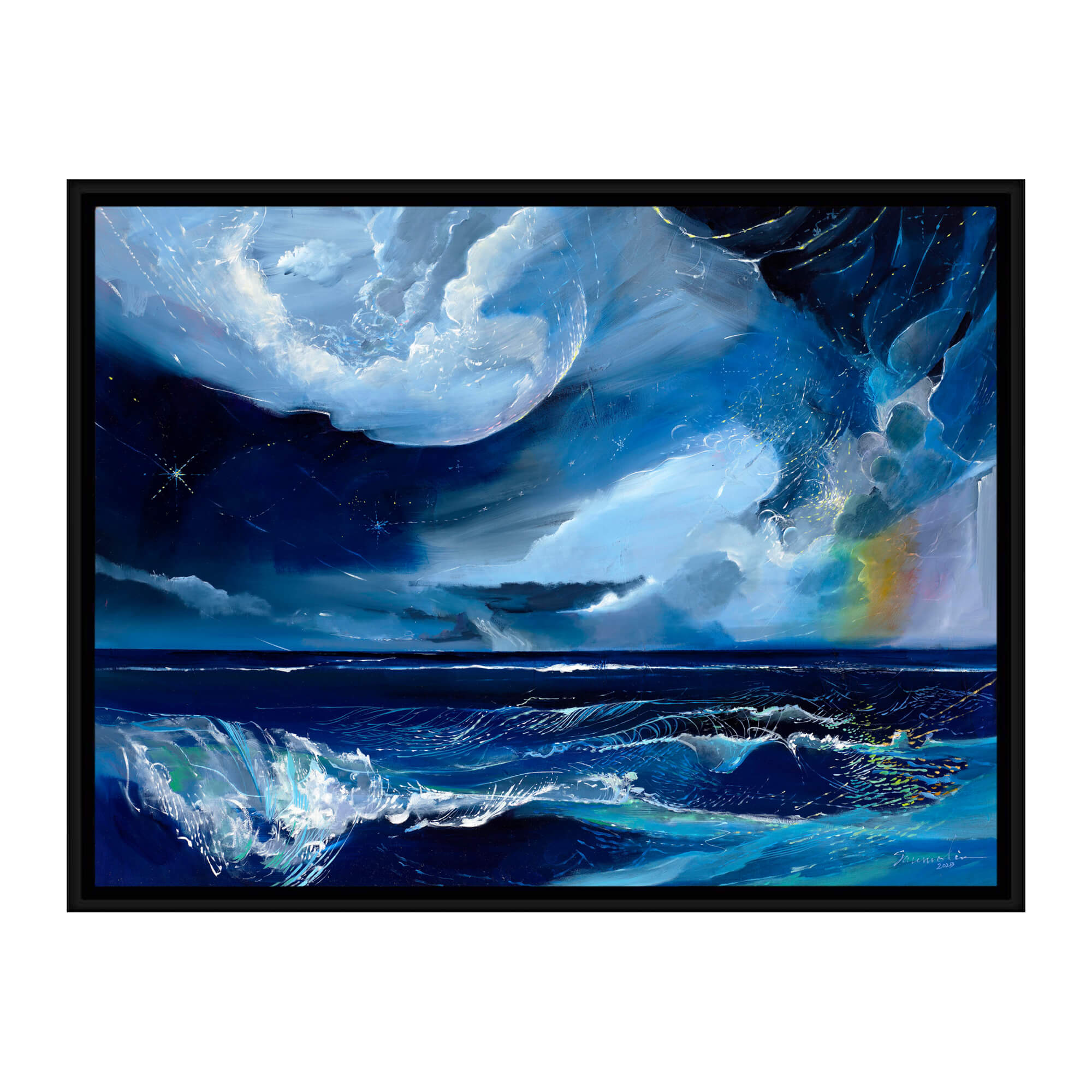 Beautiful evening abstract painting of the ocean with stars by Hawaii artist Saumolia Puapuaga