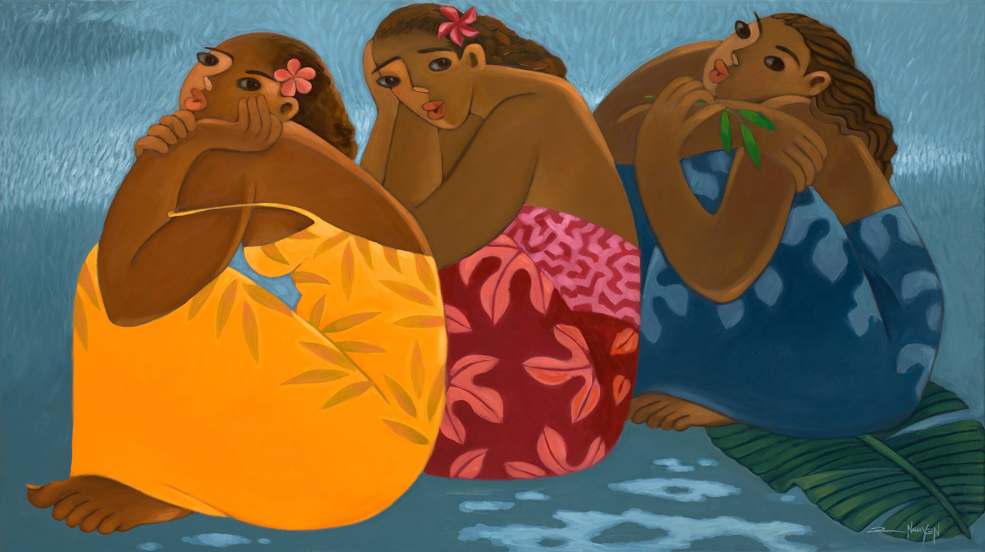 oahu fine artist tim nguyen polynesian women painting banner