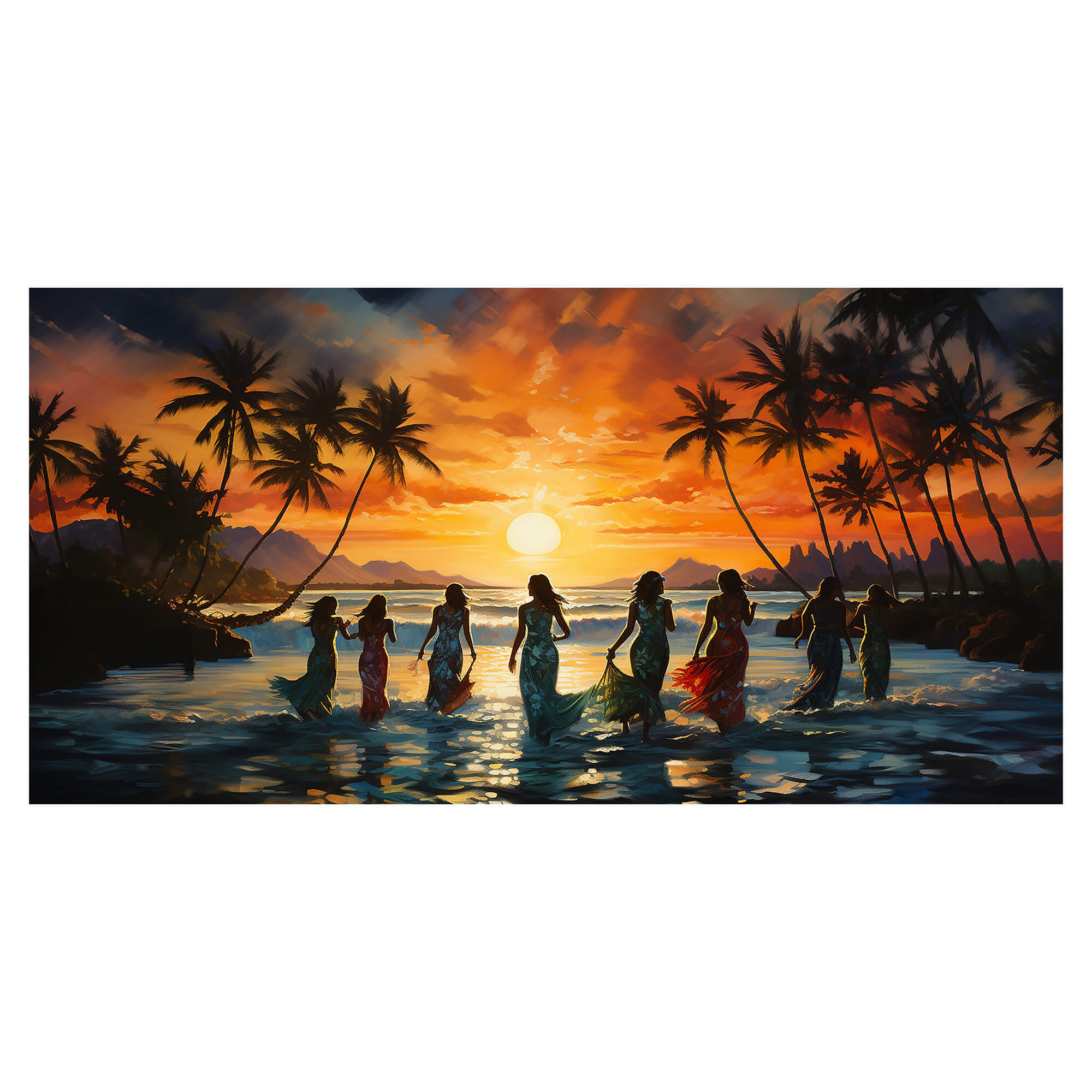 Hula Dancers Illuminated by the Hawaiian Sunset