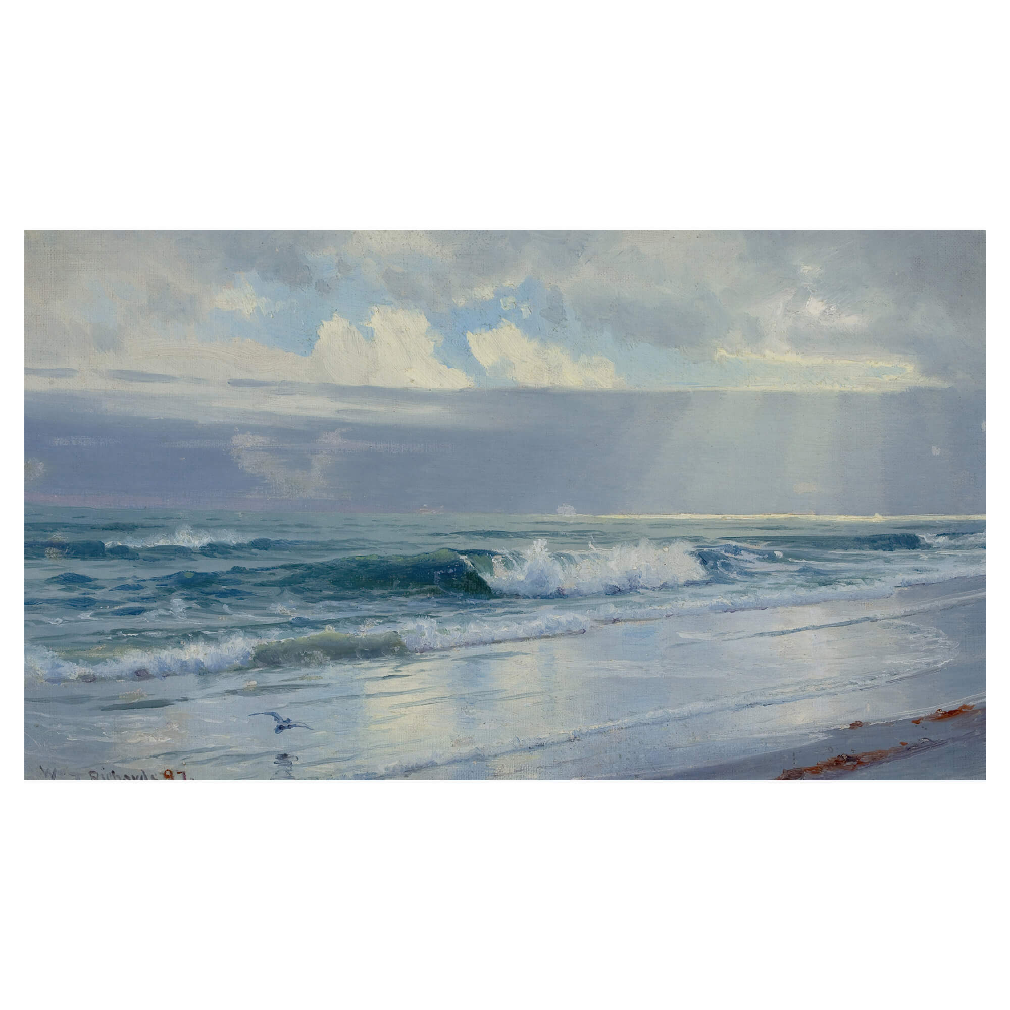 Vintage painting of a seascape with gentle crashing waves