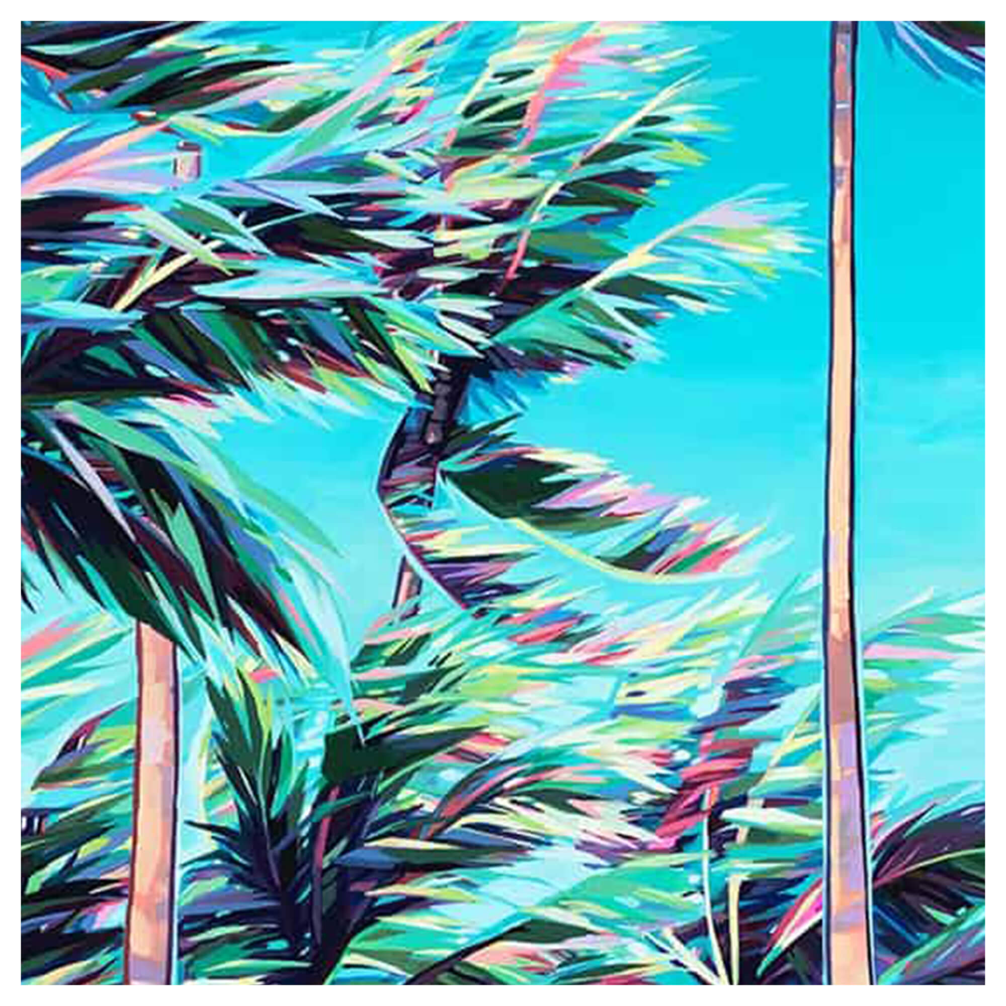 Close up details of artwork Windy Palms by Hawaii artist Christie Shinn