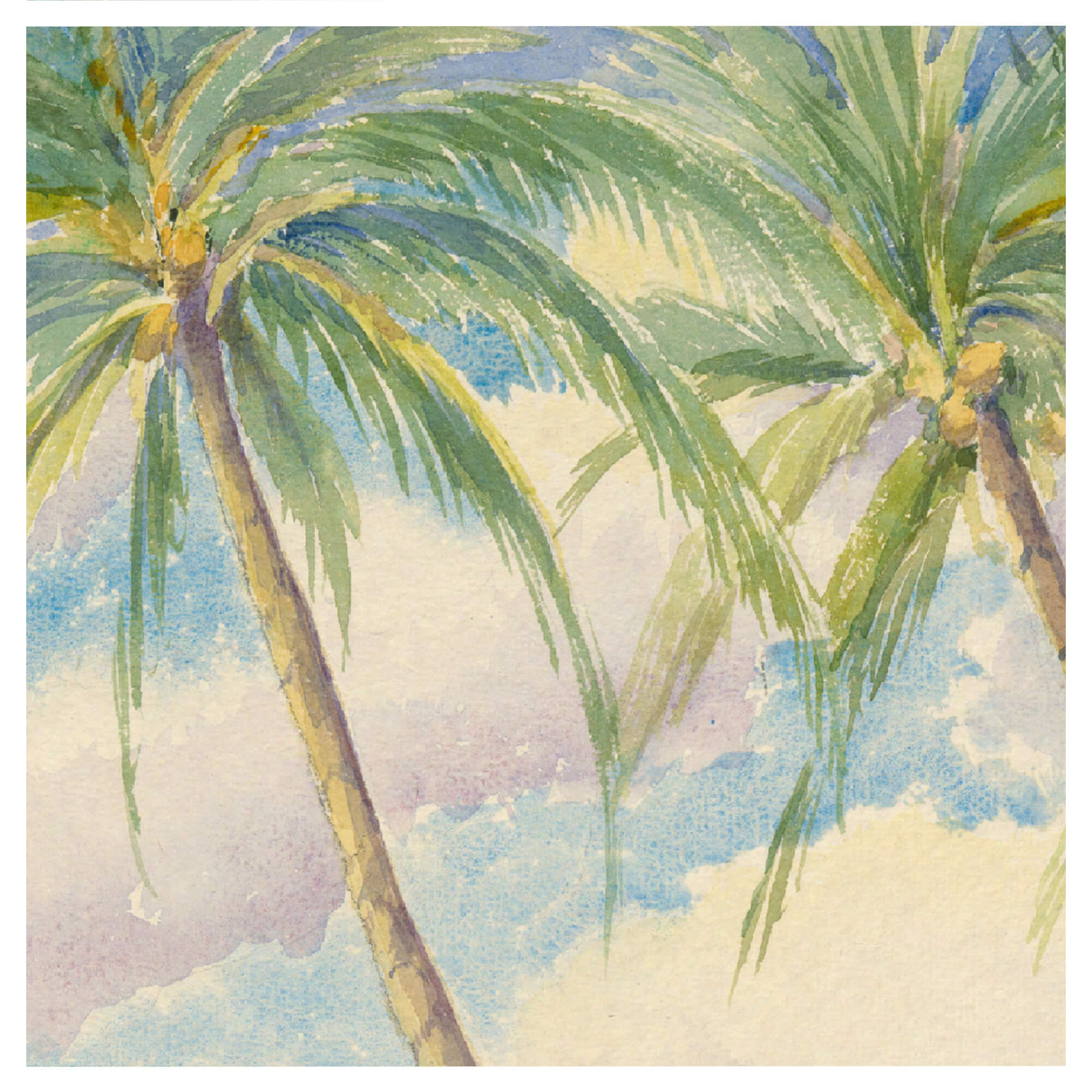 Coconut trees with purple and blue-hued sky