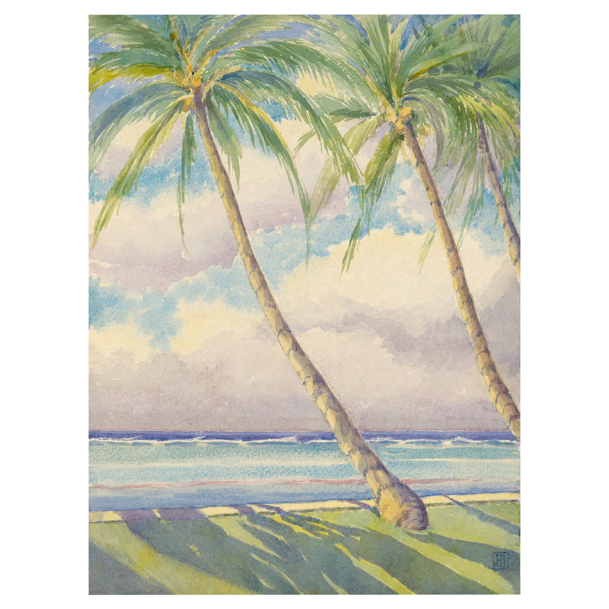 A pastel-hued tropical scene