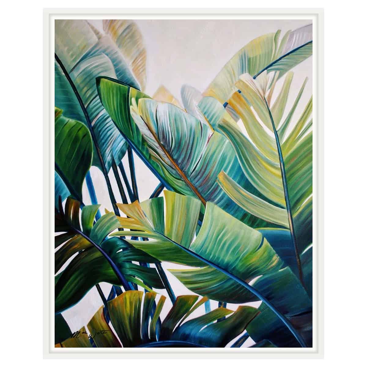 banana palms mae waite canvas white frame