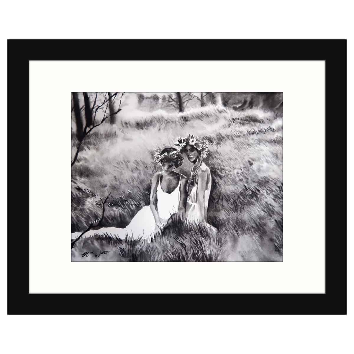 mae waite ladies in the meadow matted black frame
