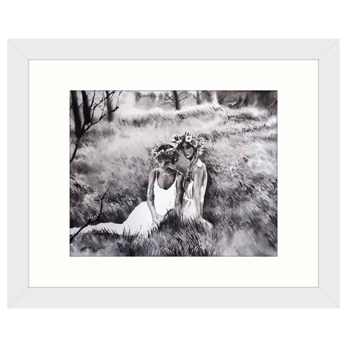 mae waite ladies in the meadow matted white frame