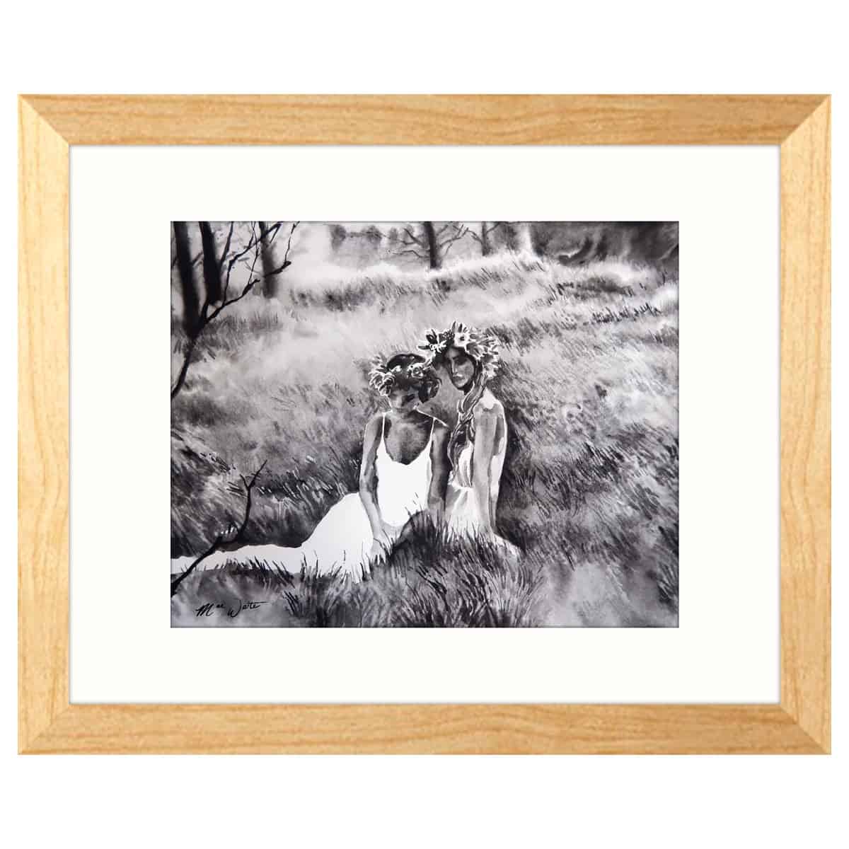mae waite ladies in the meadow matted wood frame