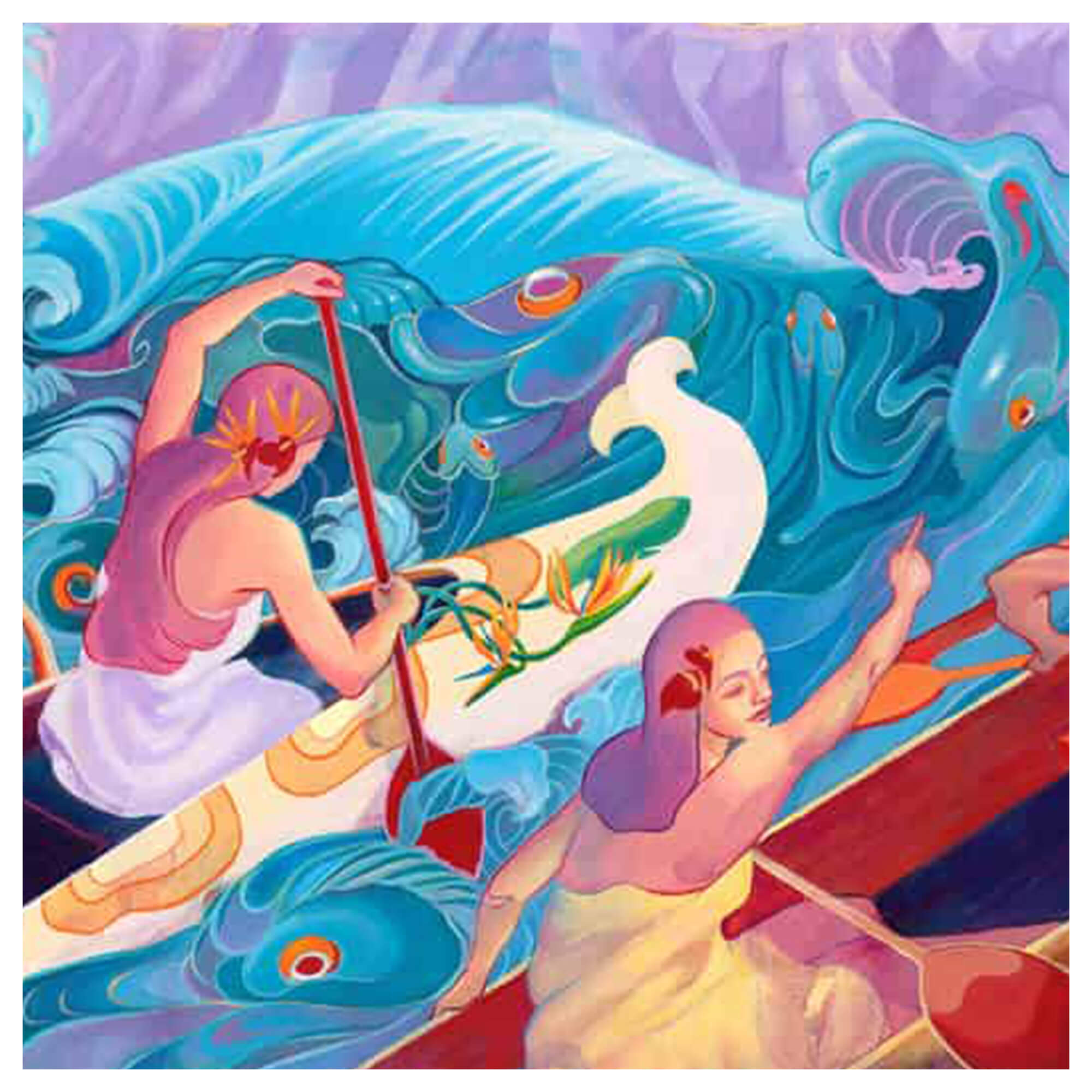 Close up details of artwork Riptides (triptych) by Hawaii artist Mae Waite