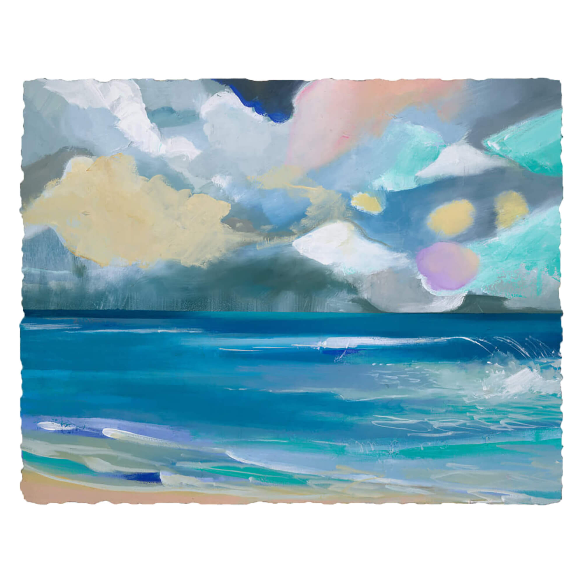 A deckled paper art print of a serene seascape by Hawaii artist Saumolia Puapuaga