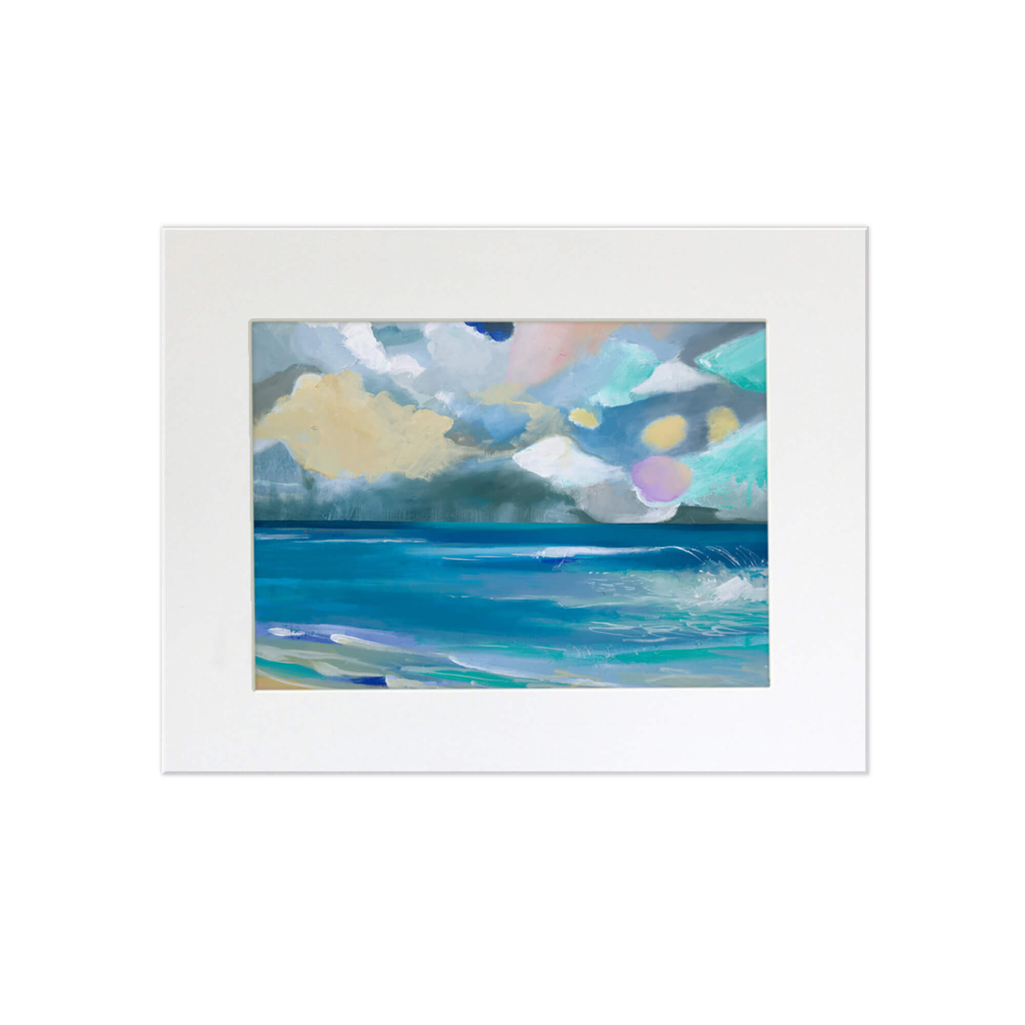 A matted art print of a serene seascape by Hawaii artist Saumolia  Puapuaga