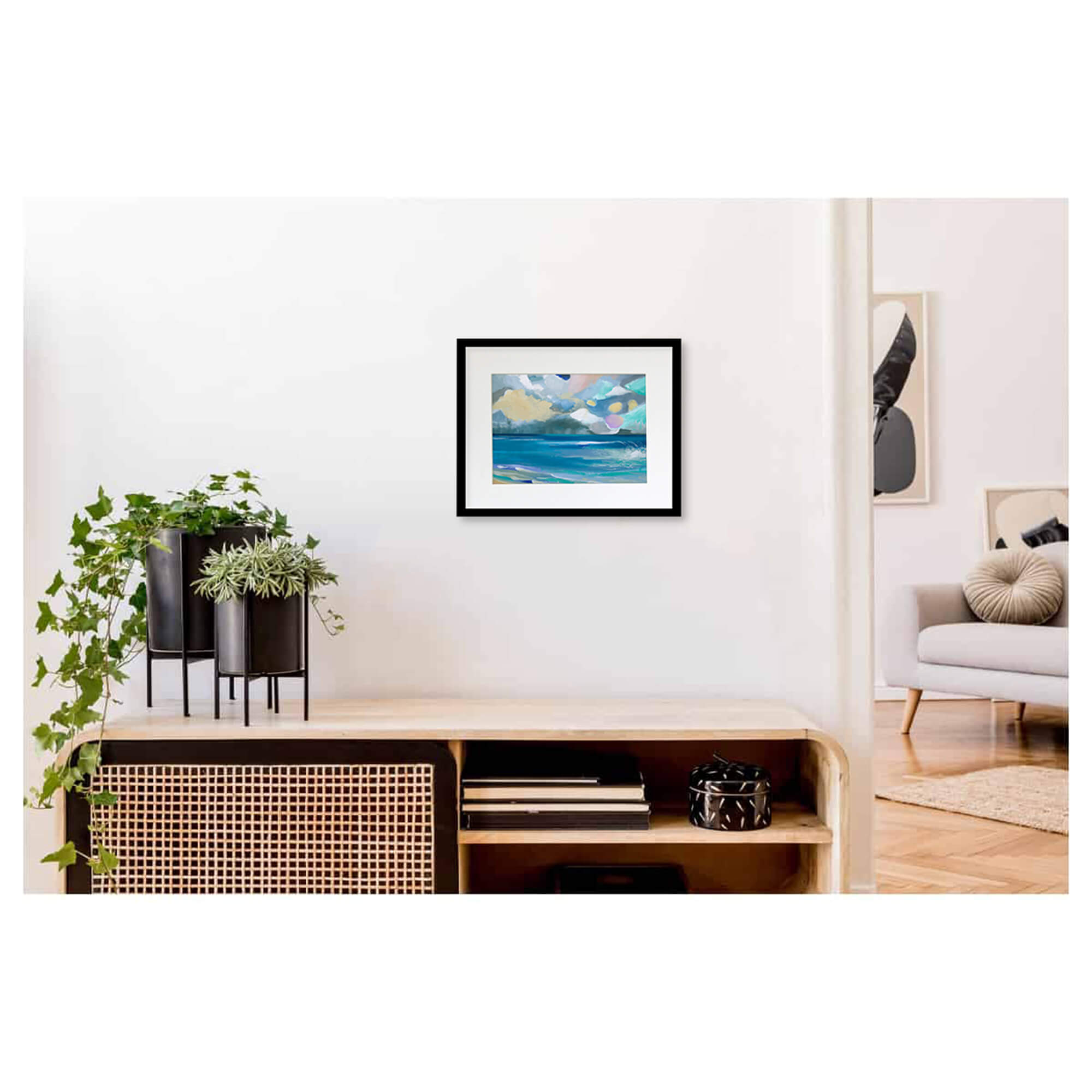 Framed matted art print of a serene seascape by Hawaii artist Saumolia Puapuaga