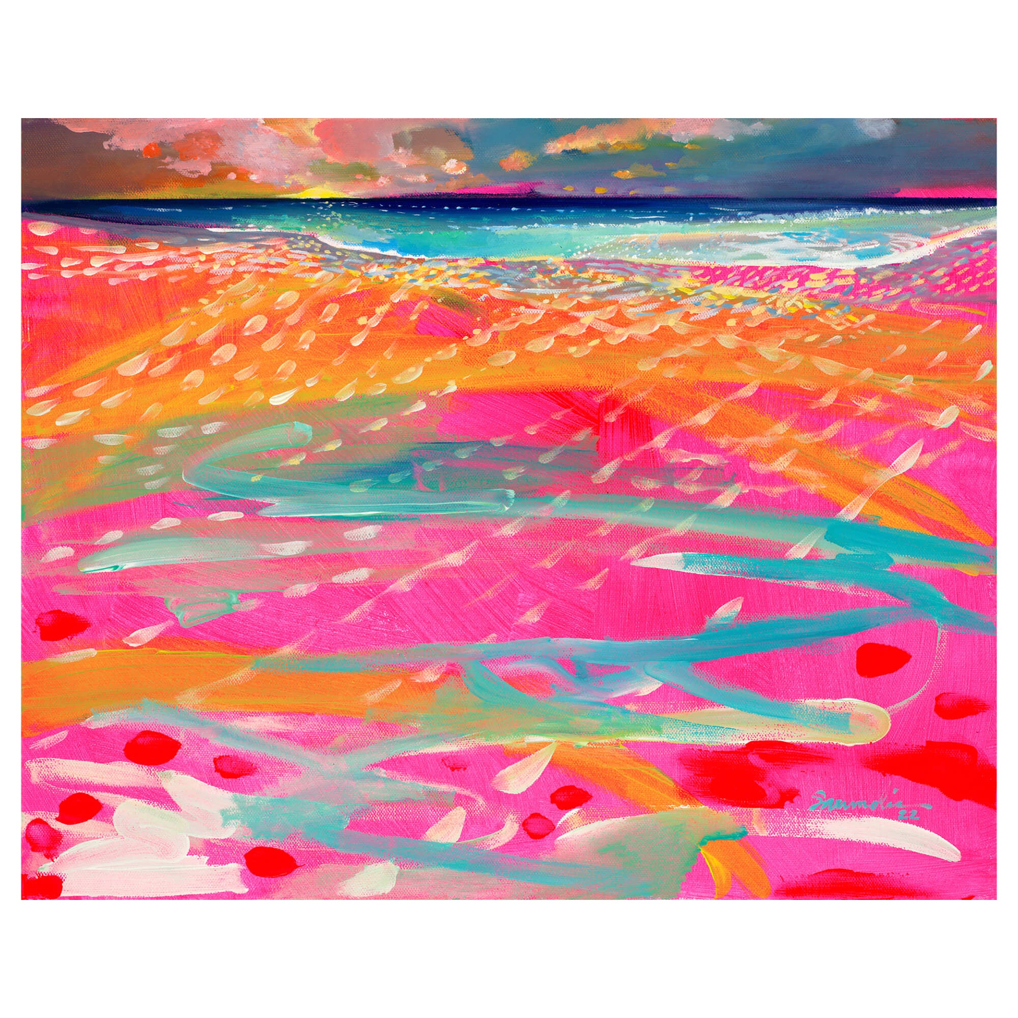 A matted art print featuring this beautiful vibrant neon-colored seascape by popular Hawaii artist Saumolia Puapuaga