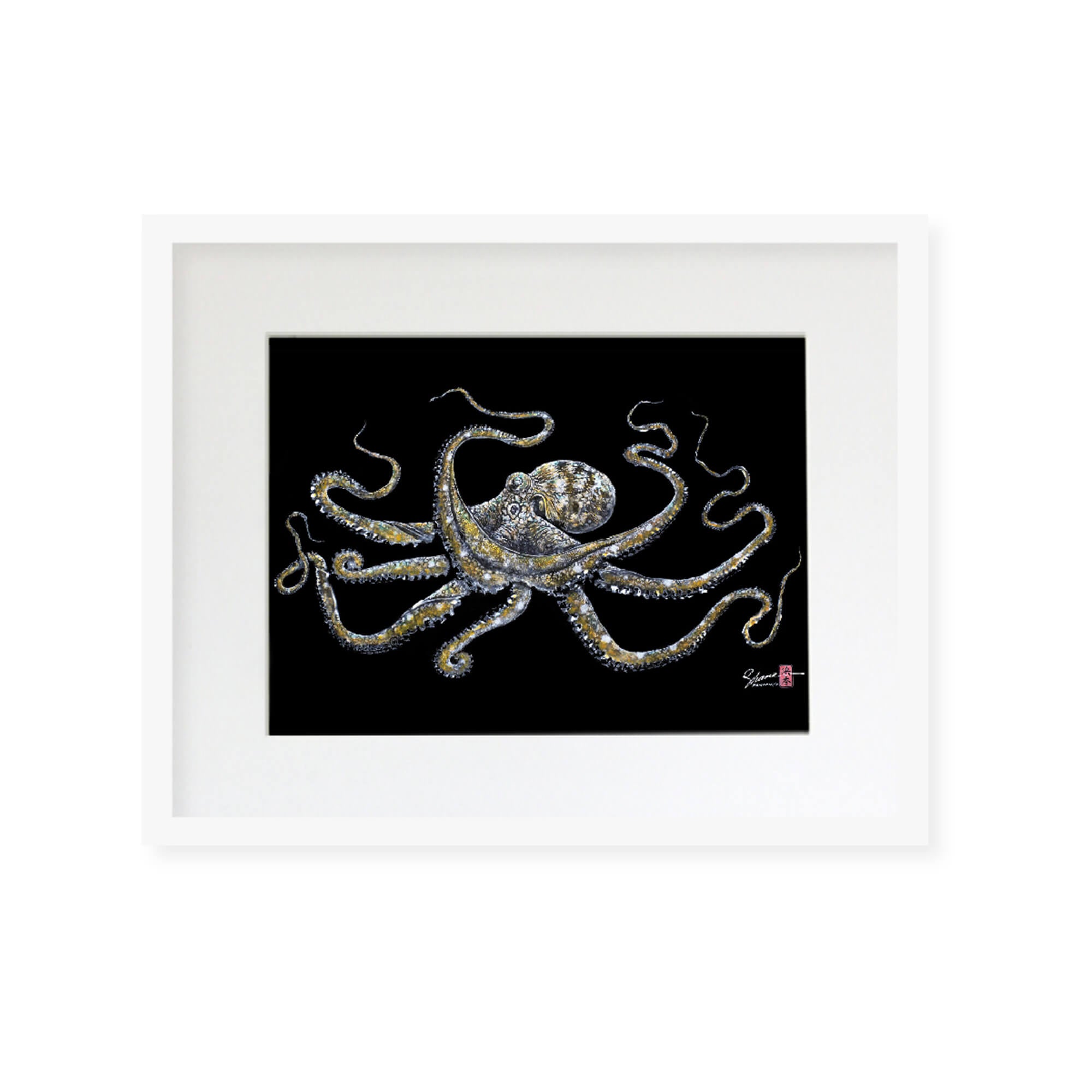Framed matted print of Tako (octopus) by Hawaii gyotaku artist Shane Hamamoto