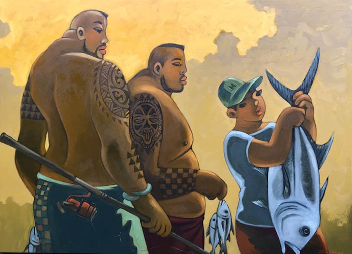 tim nguyen hawaii artist fishing buddies original oil painting