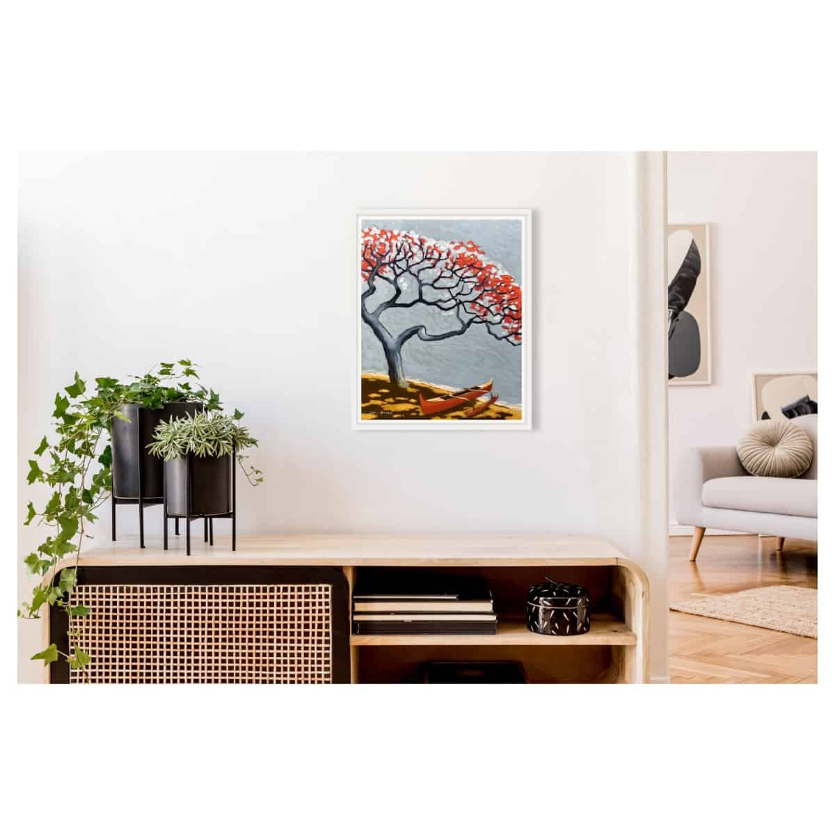 tim nguyen tree original oil painting hawaii artist white frame mockup