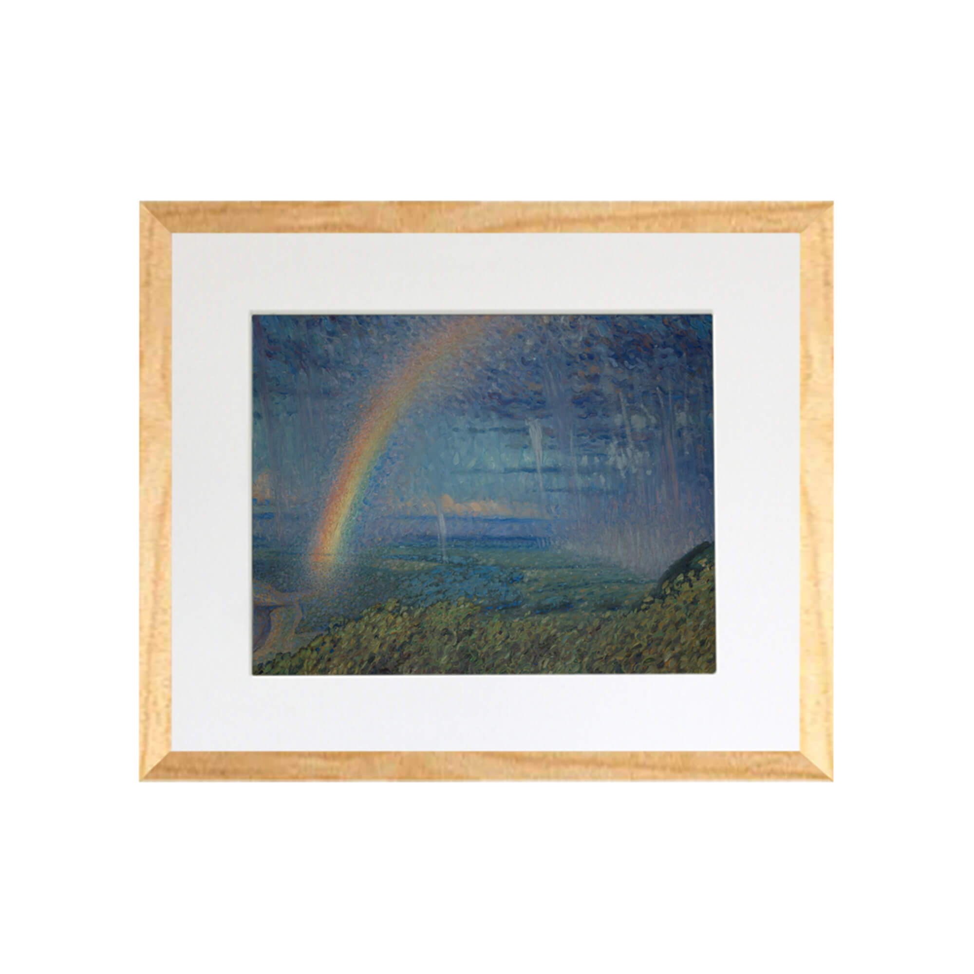 Landscape with a rainbow and drizzling rain