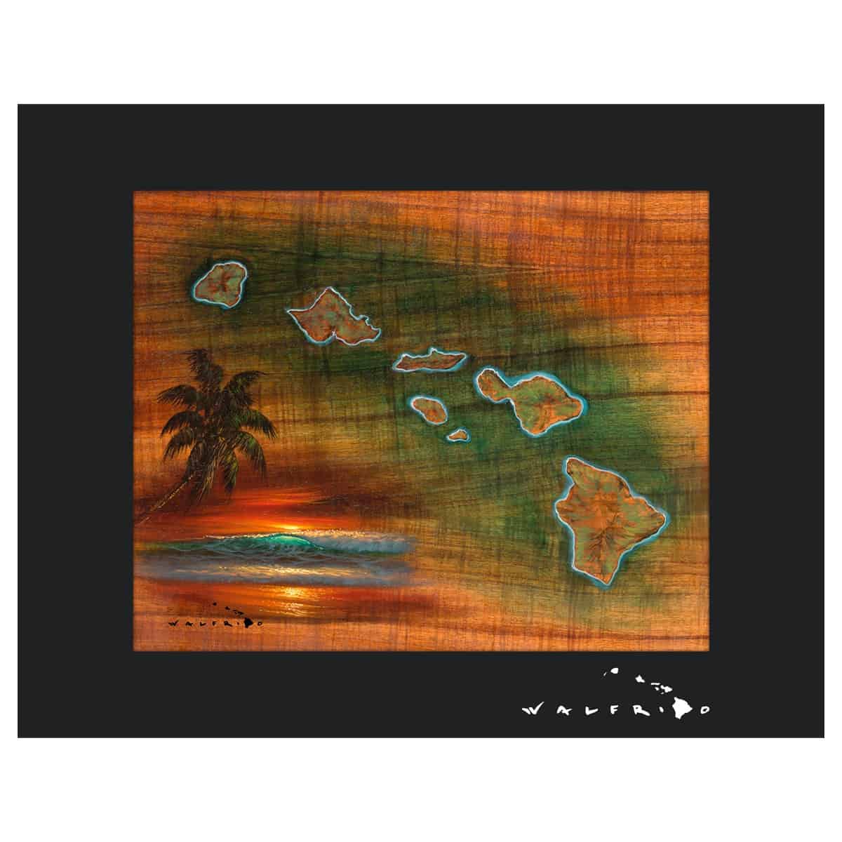 walfrido hawaiian islands koa map matted
