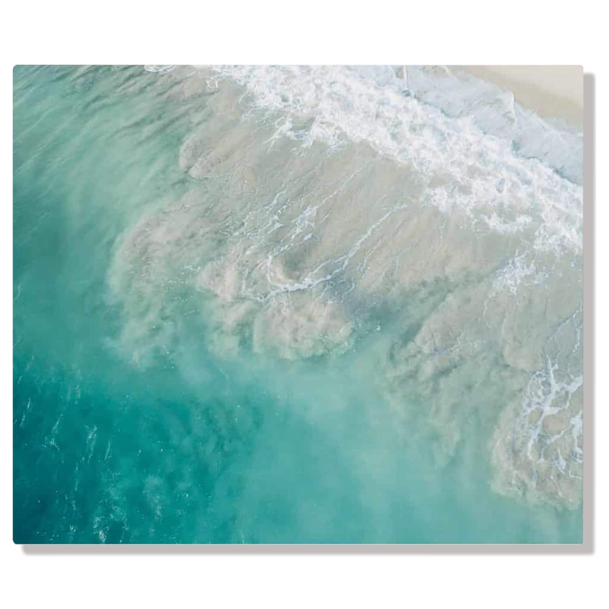 A metal art print of a coastal beach seascape photo by Hawaii artist Bree Poort