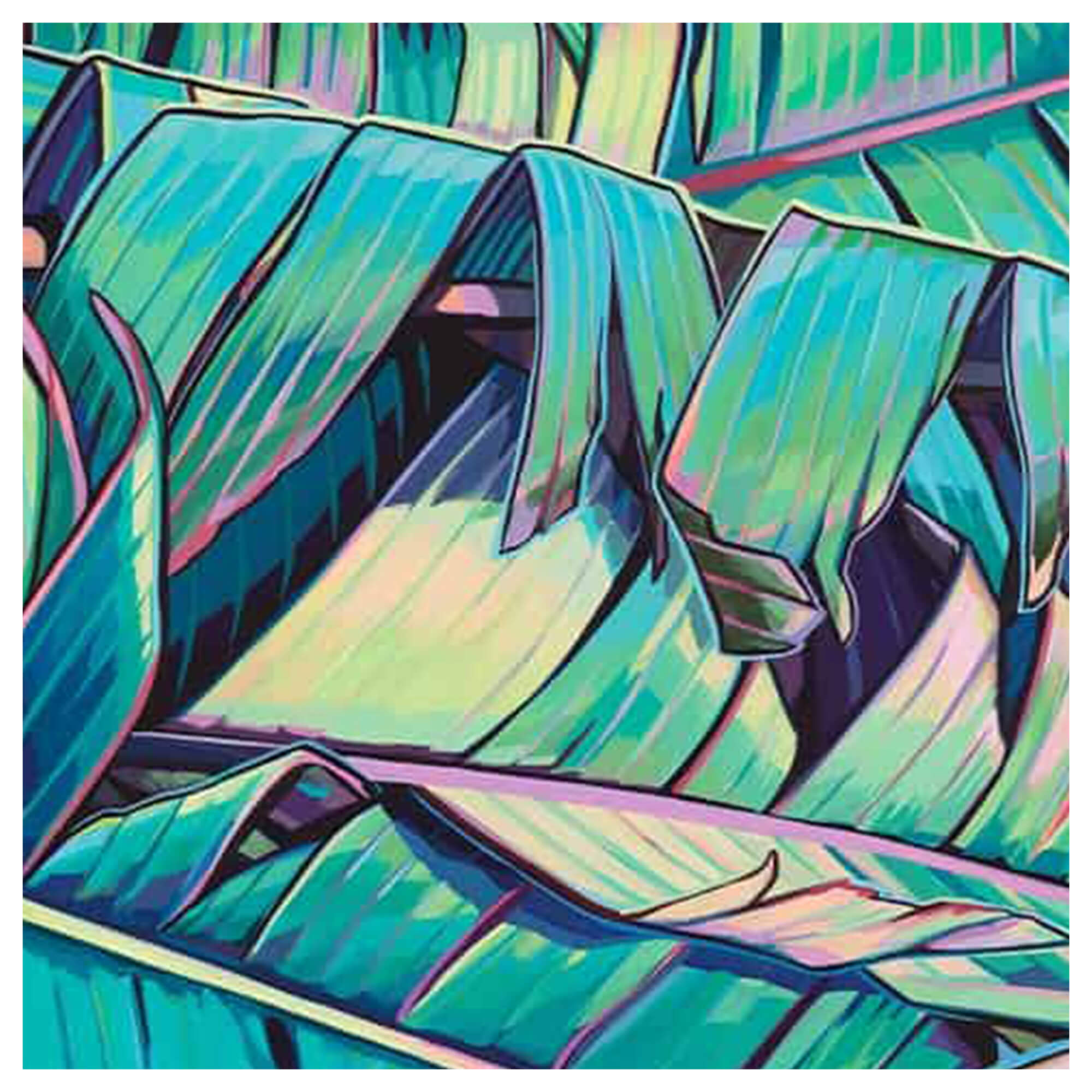 Close up details of artwork Palm Shadows by Hawaii artist Christie Shinn