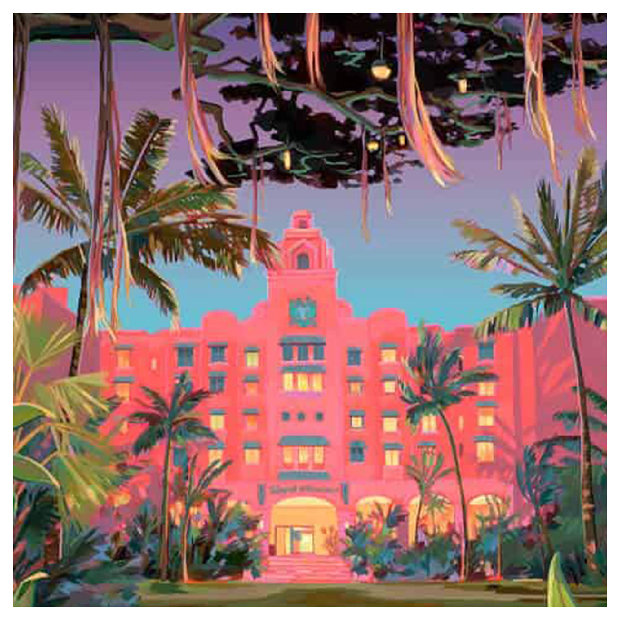 Close up details of artwork Royal Hawaiian Sunset by Hawaii artist Christie Shinn