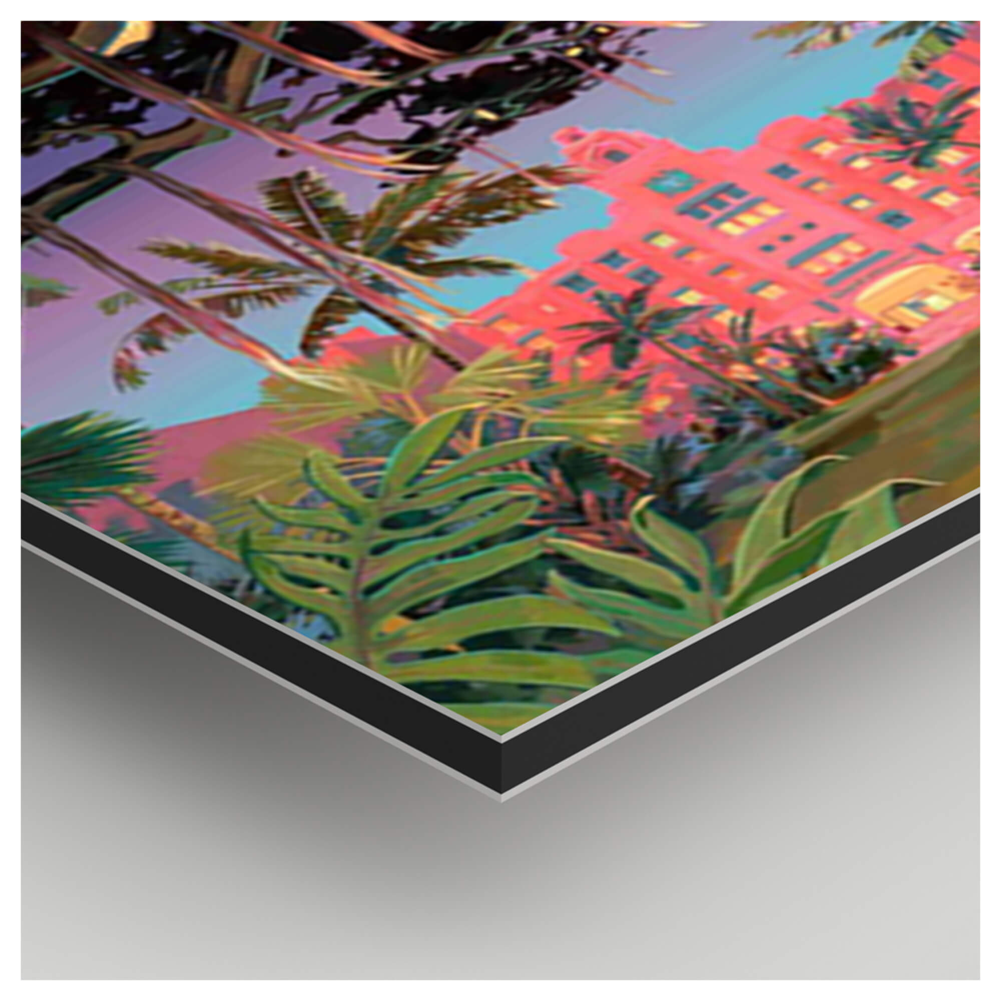 Metal print edge detail of Royal Hawaiian Sunset by Hawaii artist Christie Shinn
