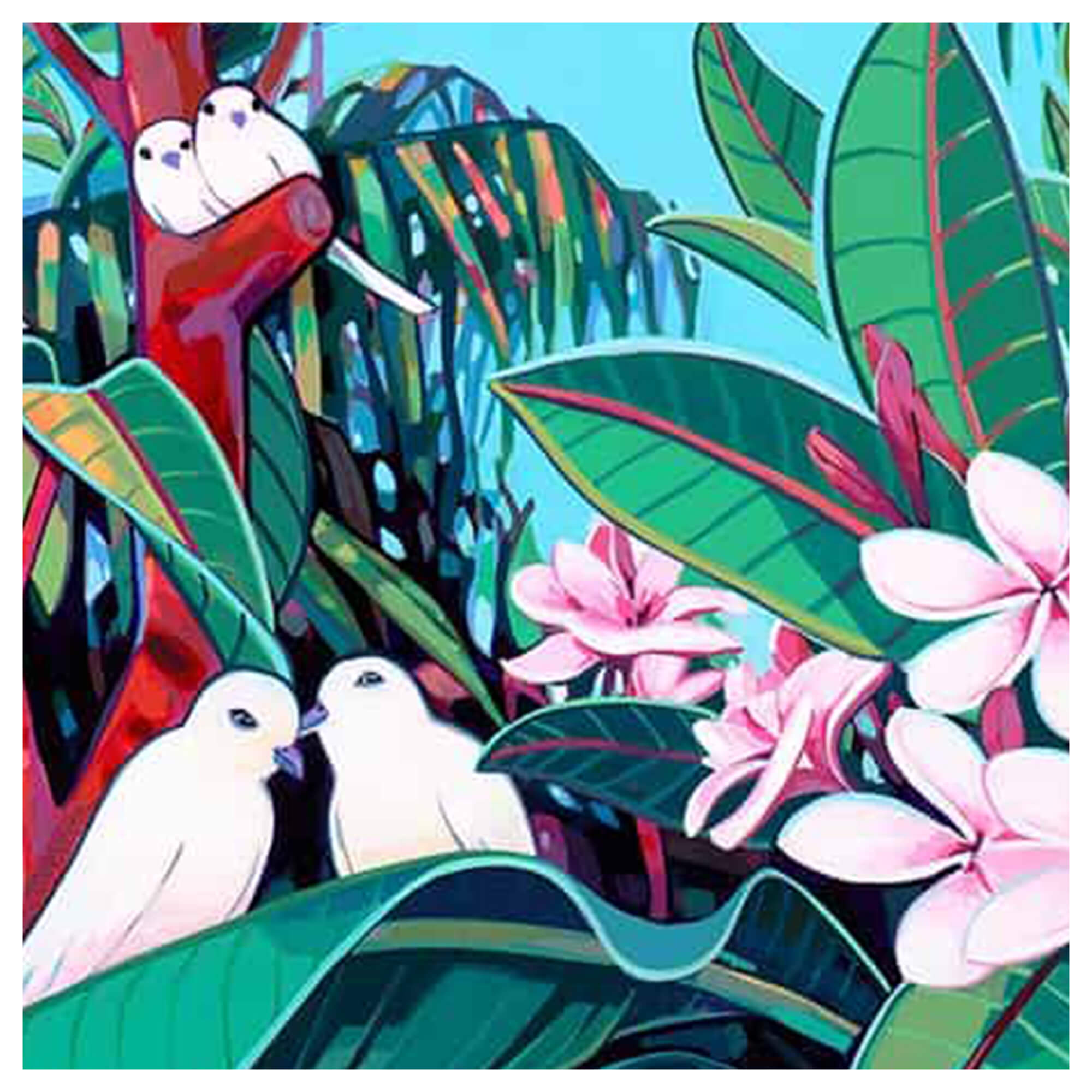close up details of artwork Nesting Season by Hawaii artist Christie Shinn