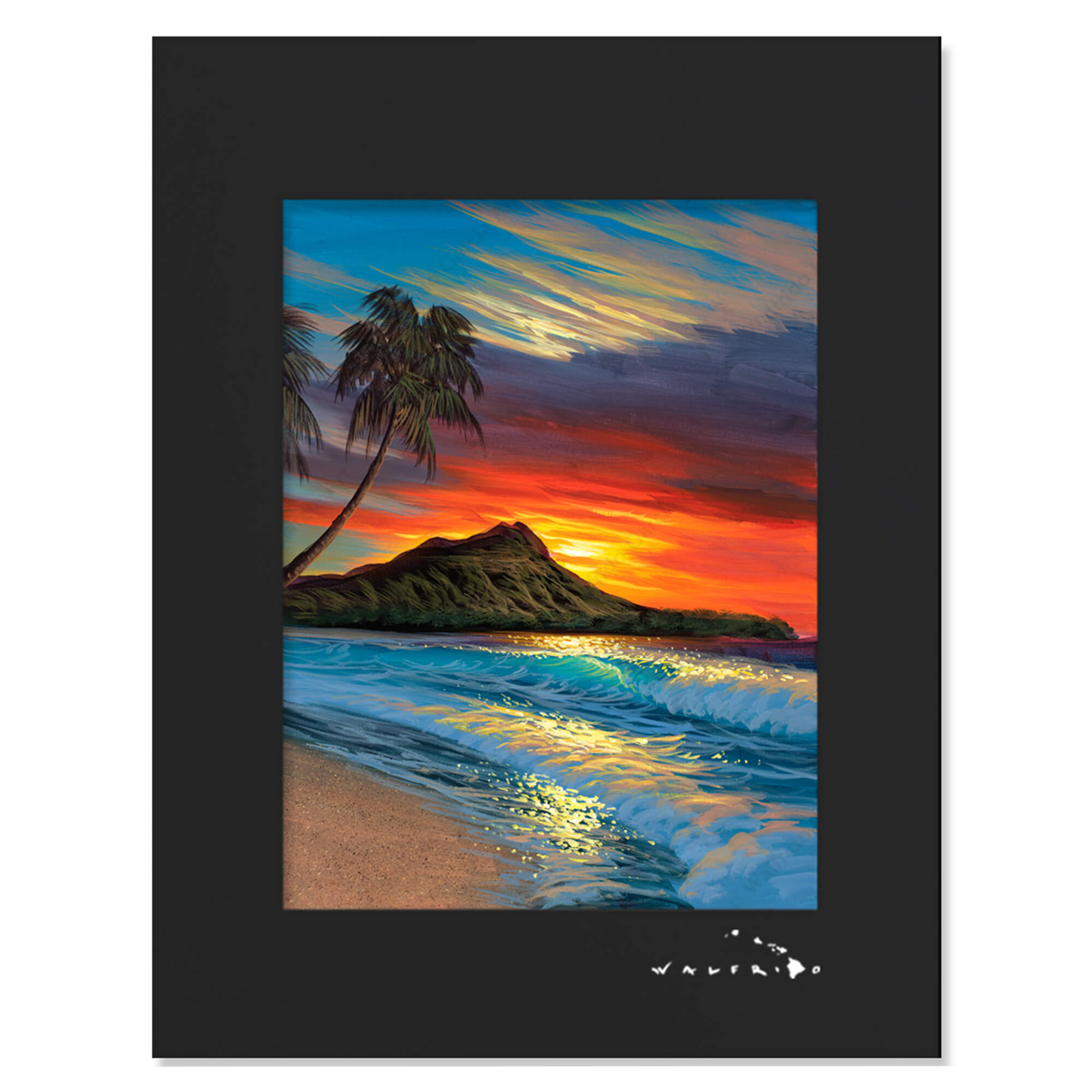 Colorful sky above Diamond Head by Hawaii artist Walfrido Garcia