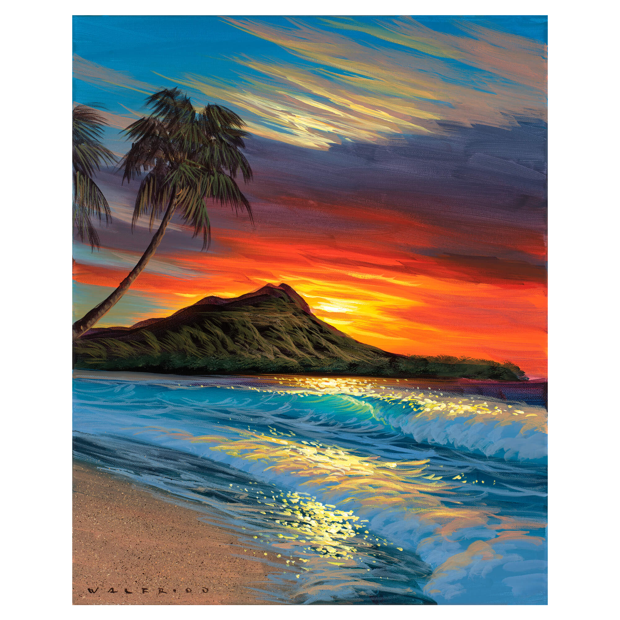 Vibrant colored sky over Diamond Head by Hawaii artist Walfrido Garcia