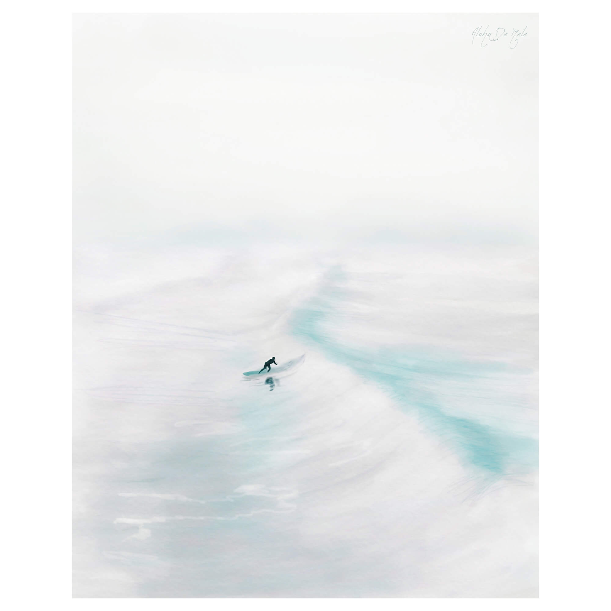A matted art print of a surfer riding the epic waves of Hawaii by Hawaii artist Aloha De Mele