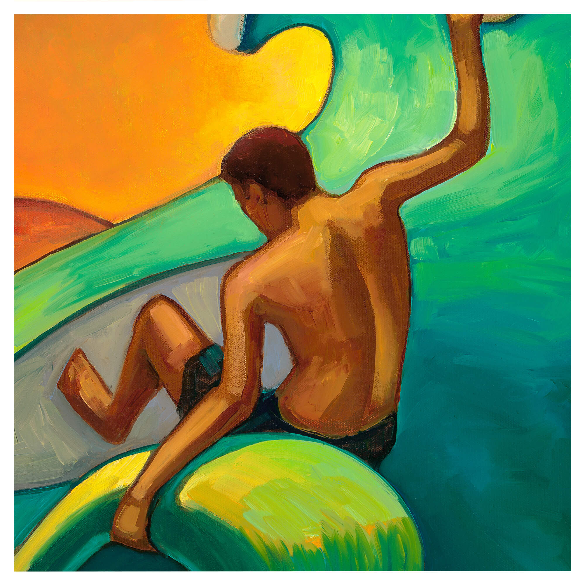 A man trying to adjust the waves by Hawaii artist Colin Redican