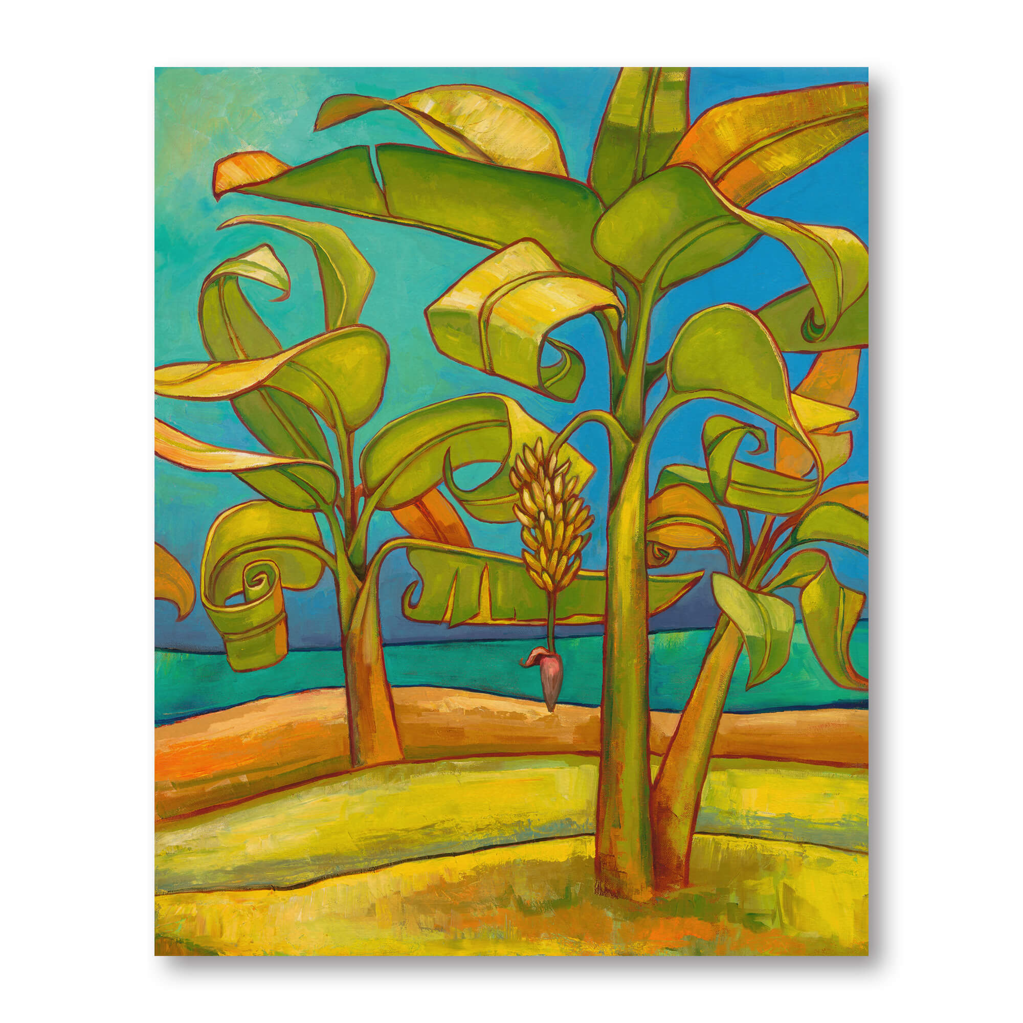 a whimsical depiction of banana trees by Hawaii artist Colin Redican