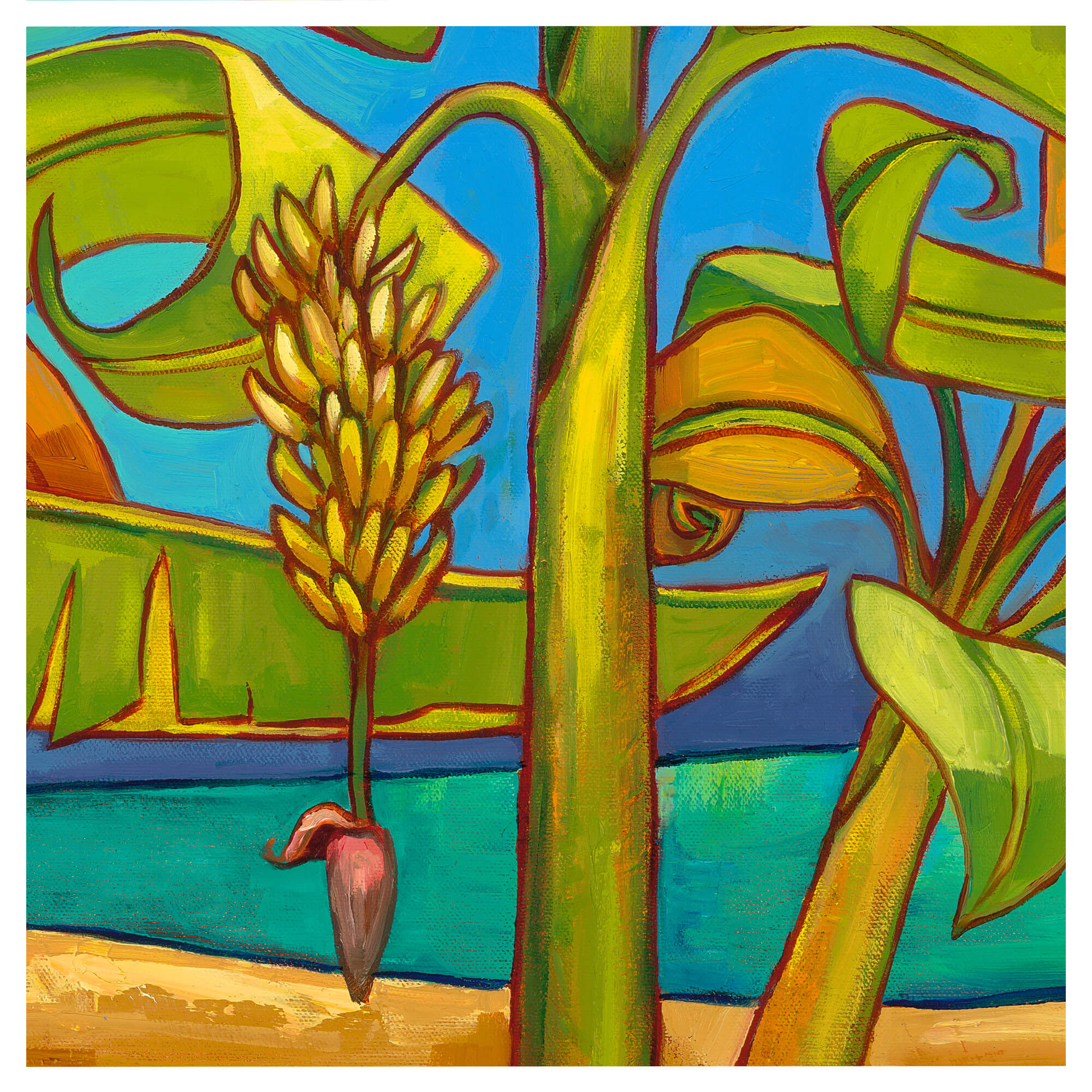 Banana fruit and teal hued ocean water by Hawaii artist Colin Redican