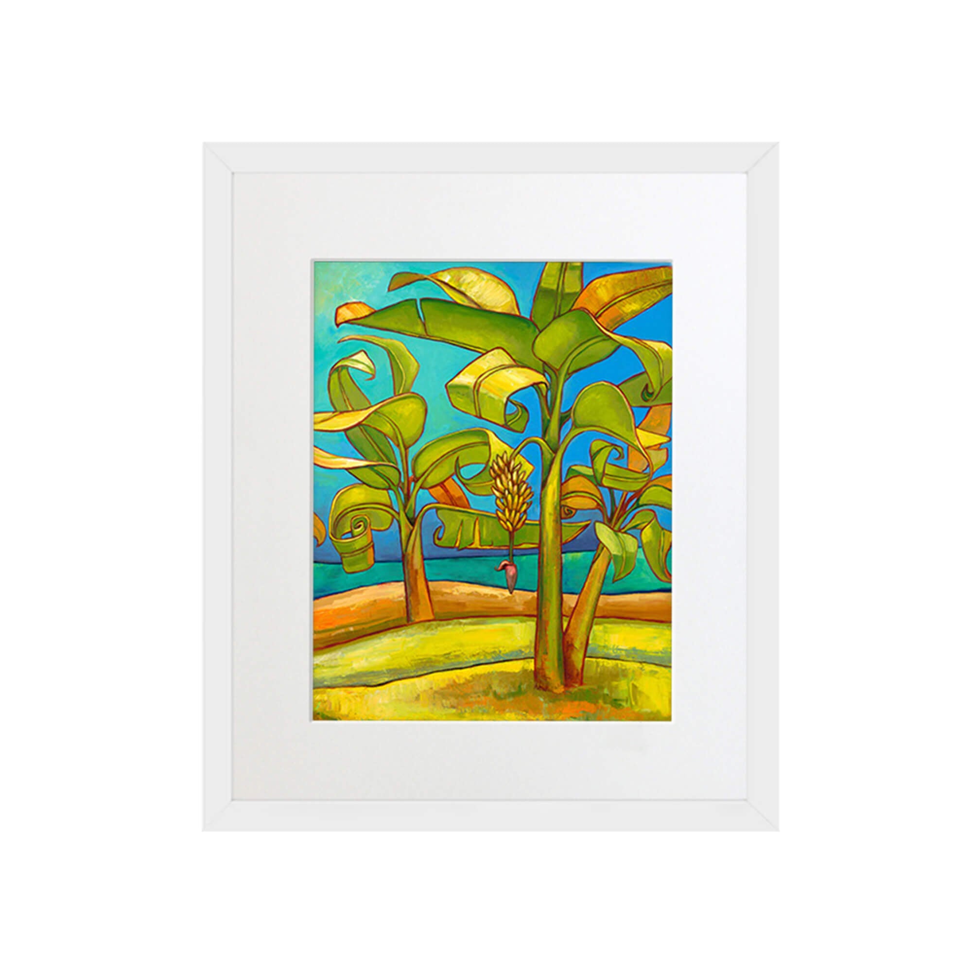 Banana trees under a clear blue sky by Hawaii artist Colin redican