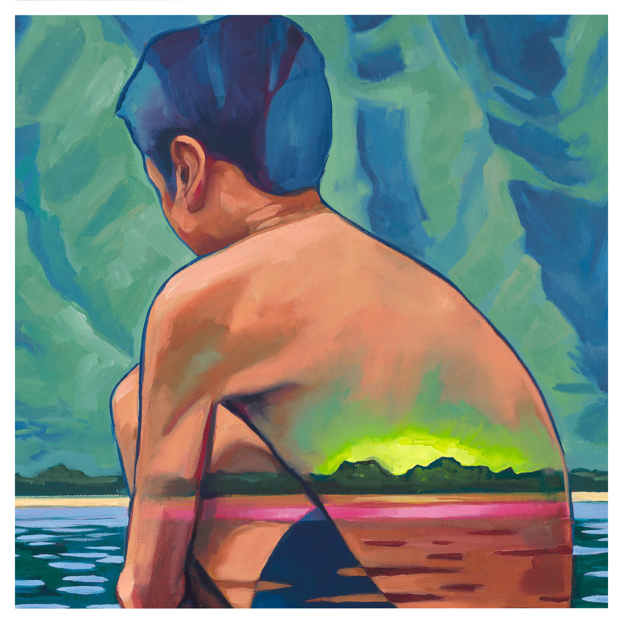 A boy about to jump in the water by Hawaii artist Colin redican